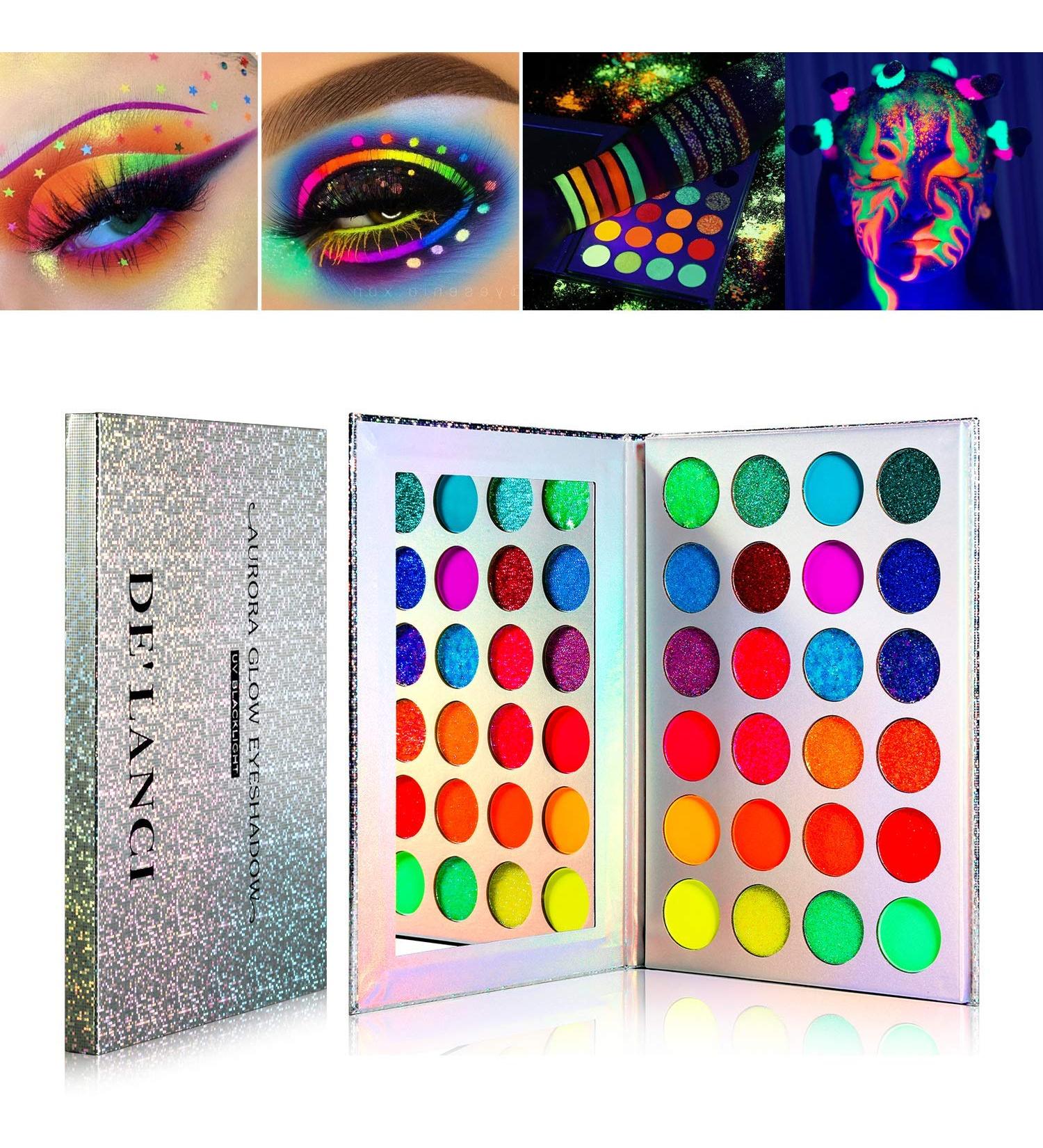 Neon Eyeshadow Palette - Delanci Aurora Glow for Halloween Makeup | Fluorescent & Glitter Eyeshadow Kit - Buy Online on GoSupps.com