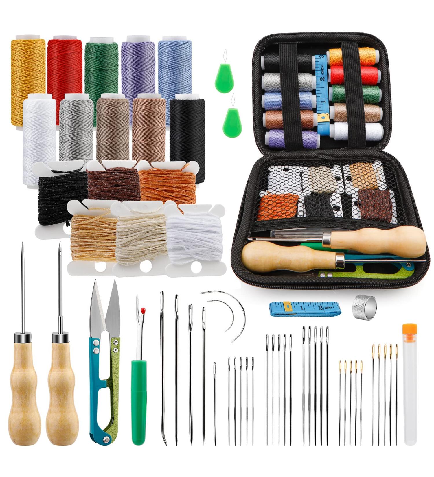 Tikjiua 59 Pcs Leather Sewing Kit - Heavy Duty Needles & Thread for Upholstery Repair - Large-Eye Stitching Needles for Carseat, Boots, Sofa - Buy Online on GoSupps.com