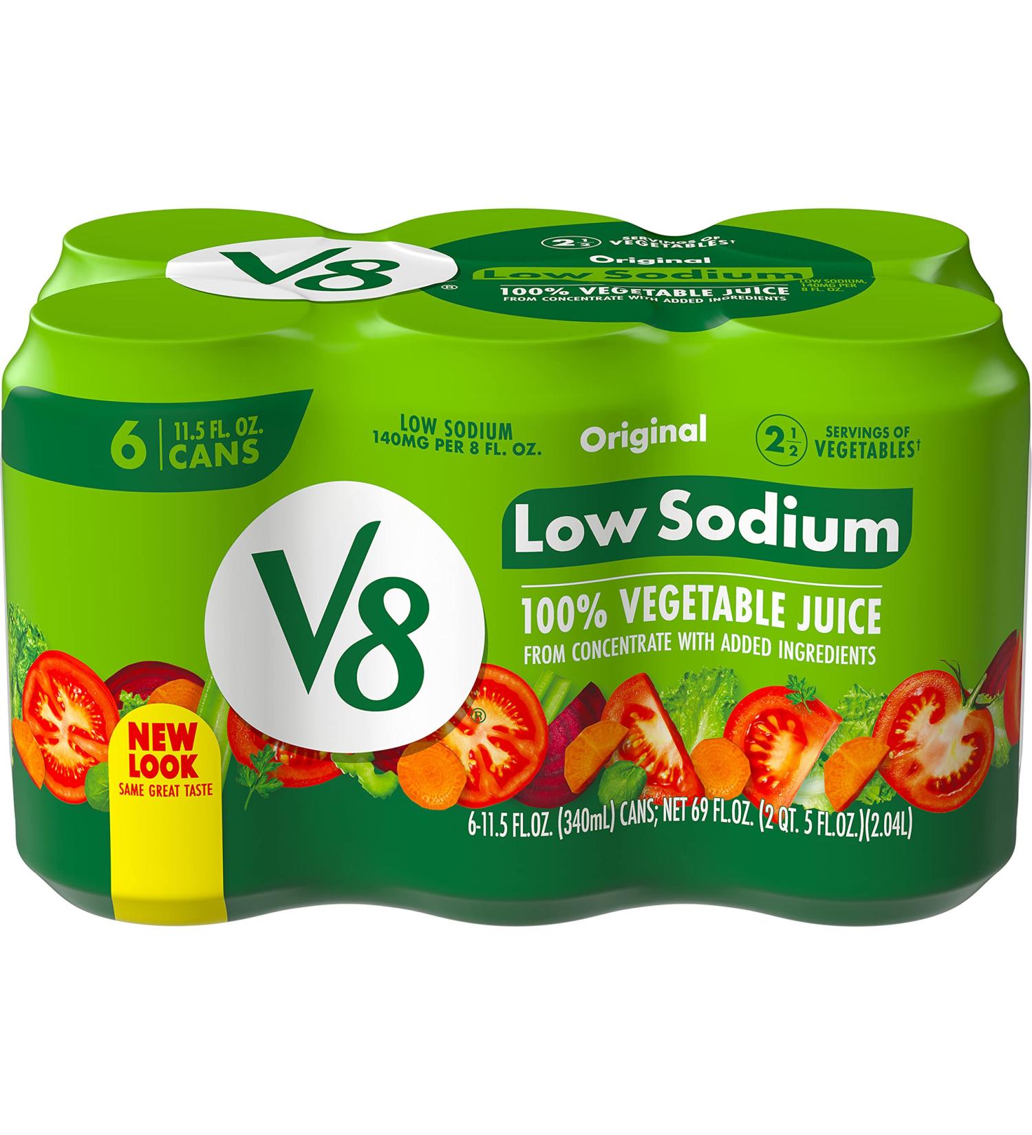 V8 Low Sodium 100% Vegetable Juice 11.5 oz. Can (Pack of 6) - Original Flavor - Buy Online on GoSupps.com