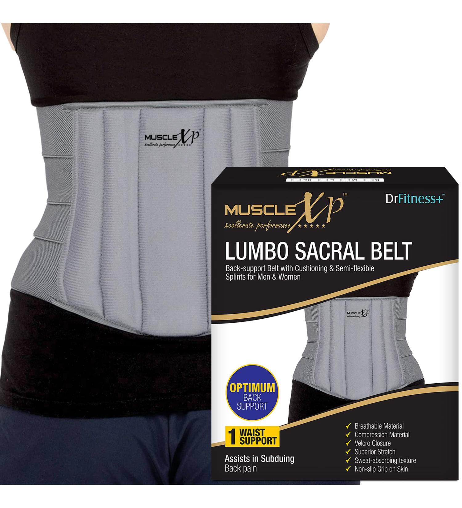 DrFitness+ Lumbo Sacral Belt - Premium Back Support & Pain Relief for Men & Women - Small Size (28-32) - Cushioned & Semi-Flexible Compression Belt for Optimal Comfort - Buy Online on GoSupps.com