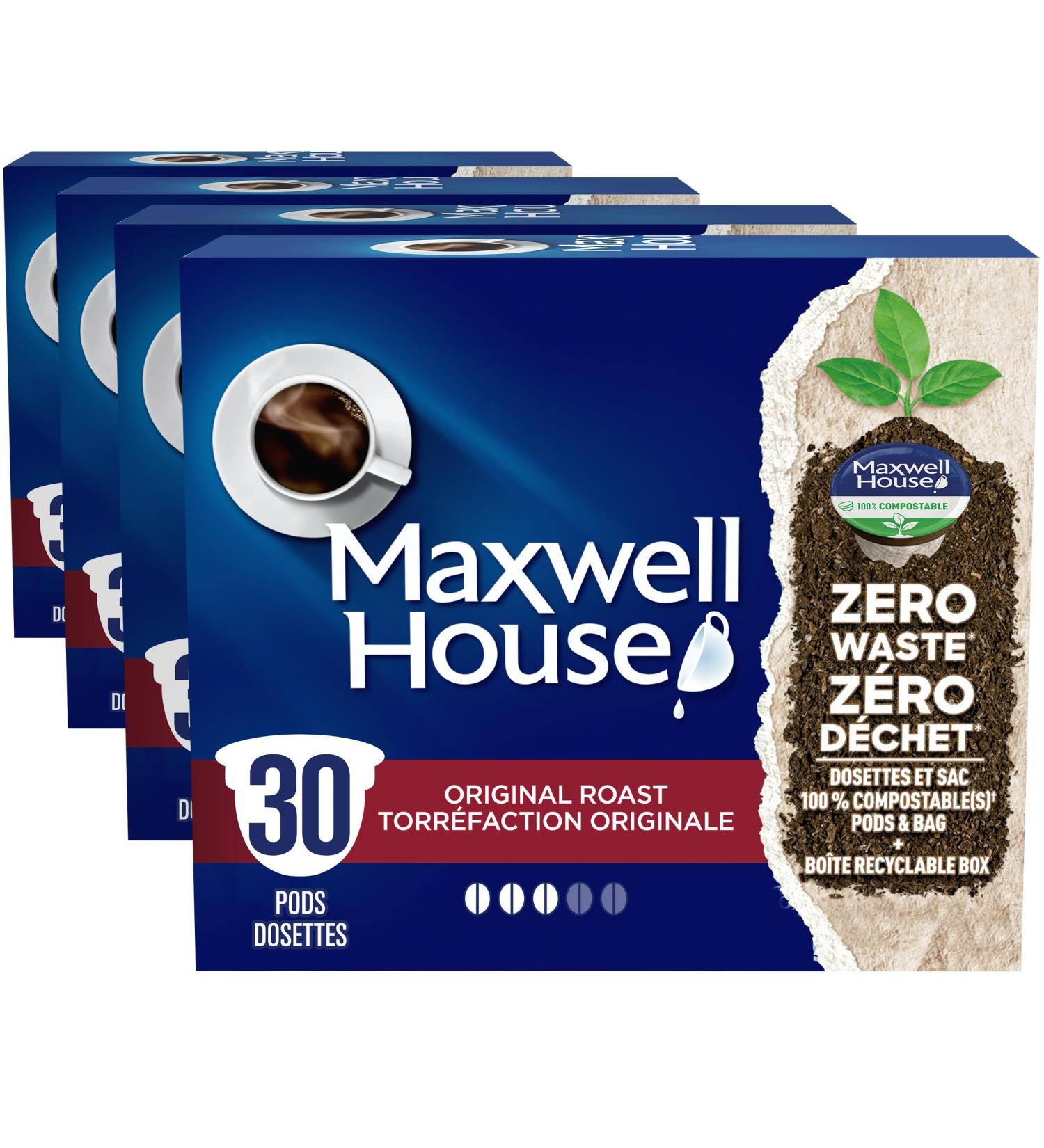 Maxwell House Original Roast Coffee Certified Compostable K-Cup Coffee Pods 30 Pods Original Roast Original Roast 120 Count (Pack of 1) - Buy Online on GoSupps.com