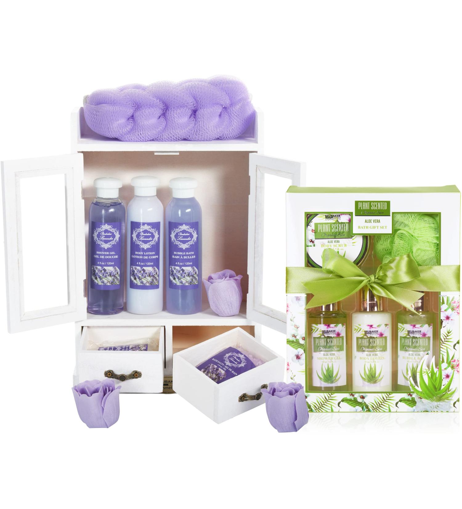 Brubaker Cosmetics 2-in-1 Care Set - Lavender & Aloe Vera - 15-Part Ladies Shower & Swimming Beauty Gift Set with Decorative Wooden Cabinet - Buy Online on GoSupps.com