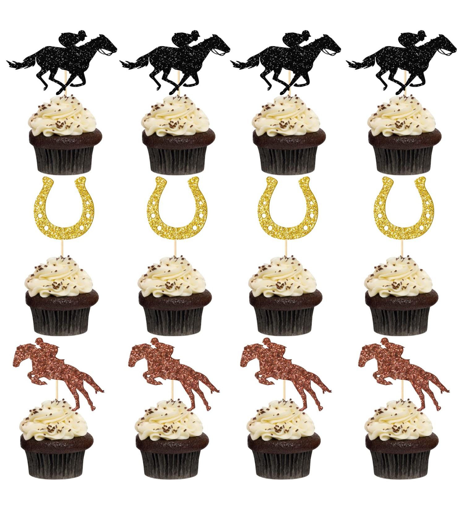 Horse Equestrian Cupcake Toppers Horseshoe Cupcake Toppers Jockey Horse Racing Cupcake Toppers Kentucky Derby Party Decorations Horse Party Supplies 24 Pcs - Buy Online on GoSupps.com