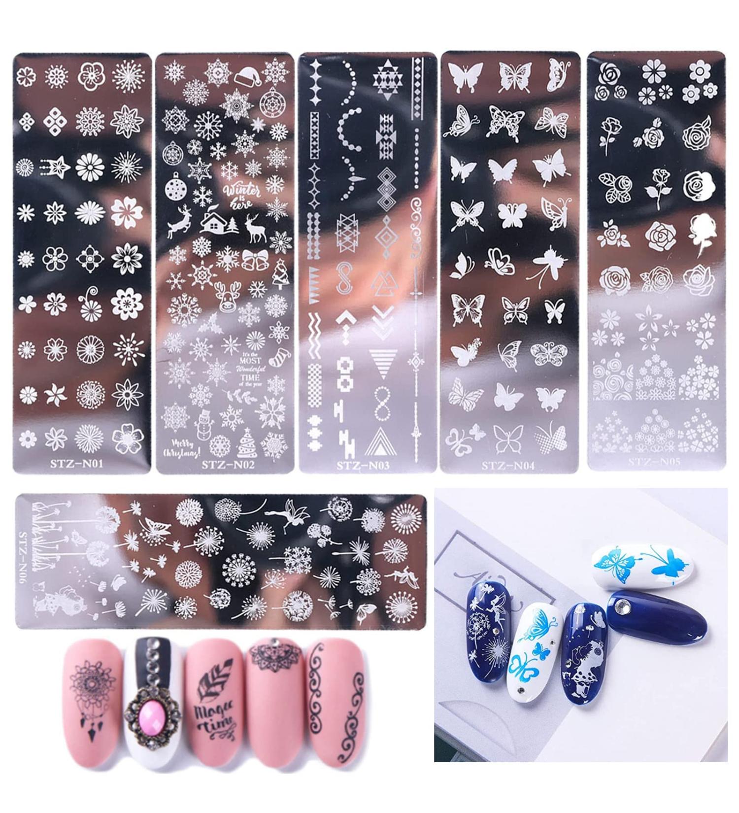 6-Piece Nail Art Stamping Plate Set | DIY Decoration Tools for Flowers Snowflakes Butterflies & Dandelions | Perfect for Manicure Designs - Buy Online on GoSupps.com