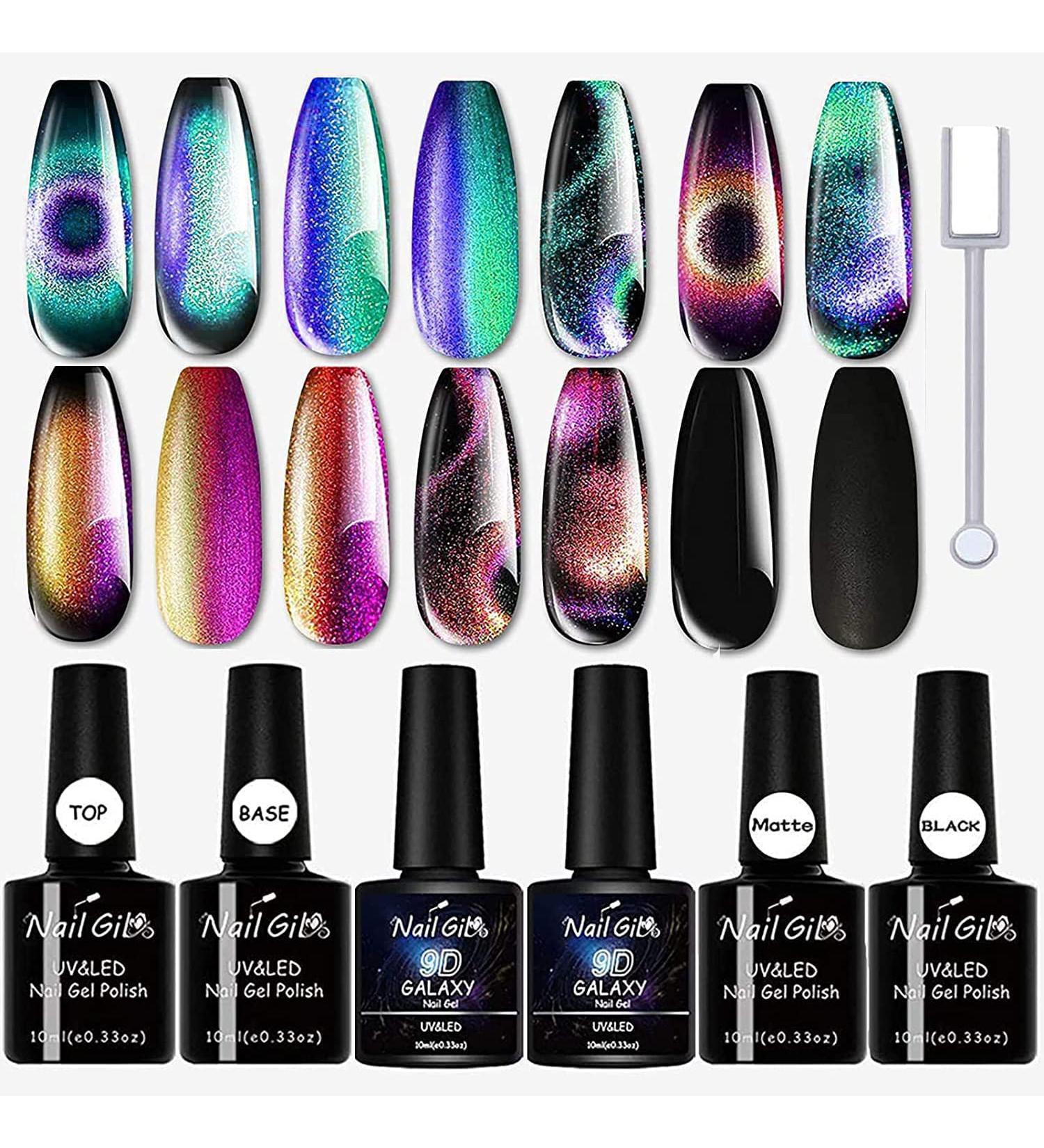 9D Cat Eye Gel Polish Set B - Dual Colors Holographic Chameleon Gel with Magnet Stick | Salon Quality Base, Top & Matte Coat Included - Buy Online on GoSupps.com
