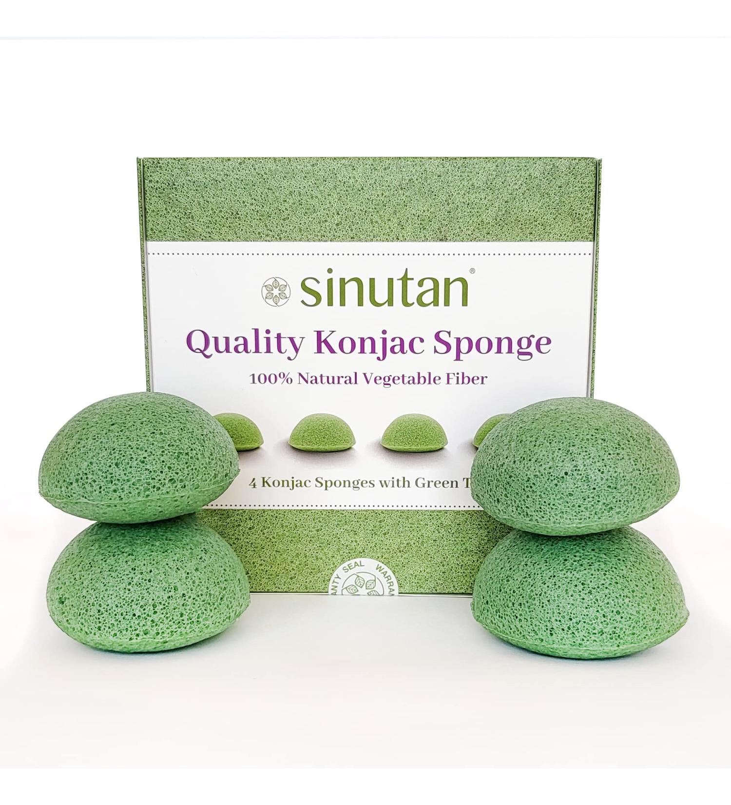 SINUTAN Konjac Face Sponge 100% Natural Green Tea (Set of 4) Konjac Round Sponge for Exfoliation and Deep Pore Cleansing Loofah Mix Color Puff Style - Buy Online on GoSupps.com