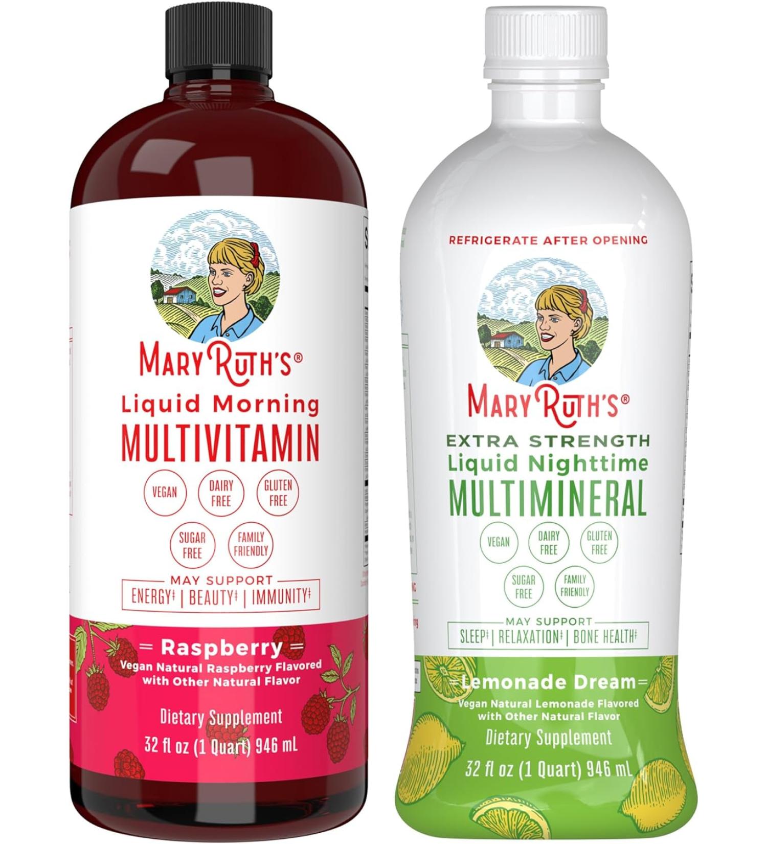 Liquid Multivitamin Raspberry & Liquid Multimineral Lemonade Bundle by Mary Ruth's | Vitamin A B C D3 E & Amino Acids | Immune & Energy Support | Sleep Support | Magnesium Calcium & MSM Supplement - Buy Online on GoSupps.com