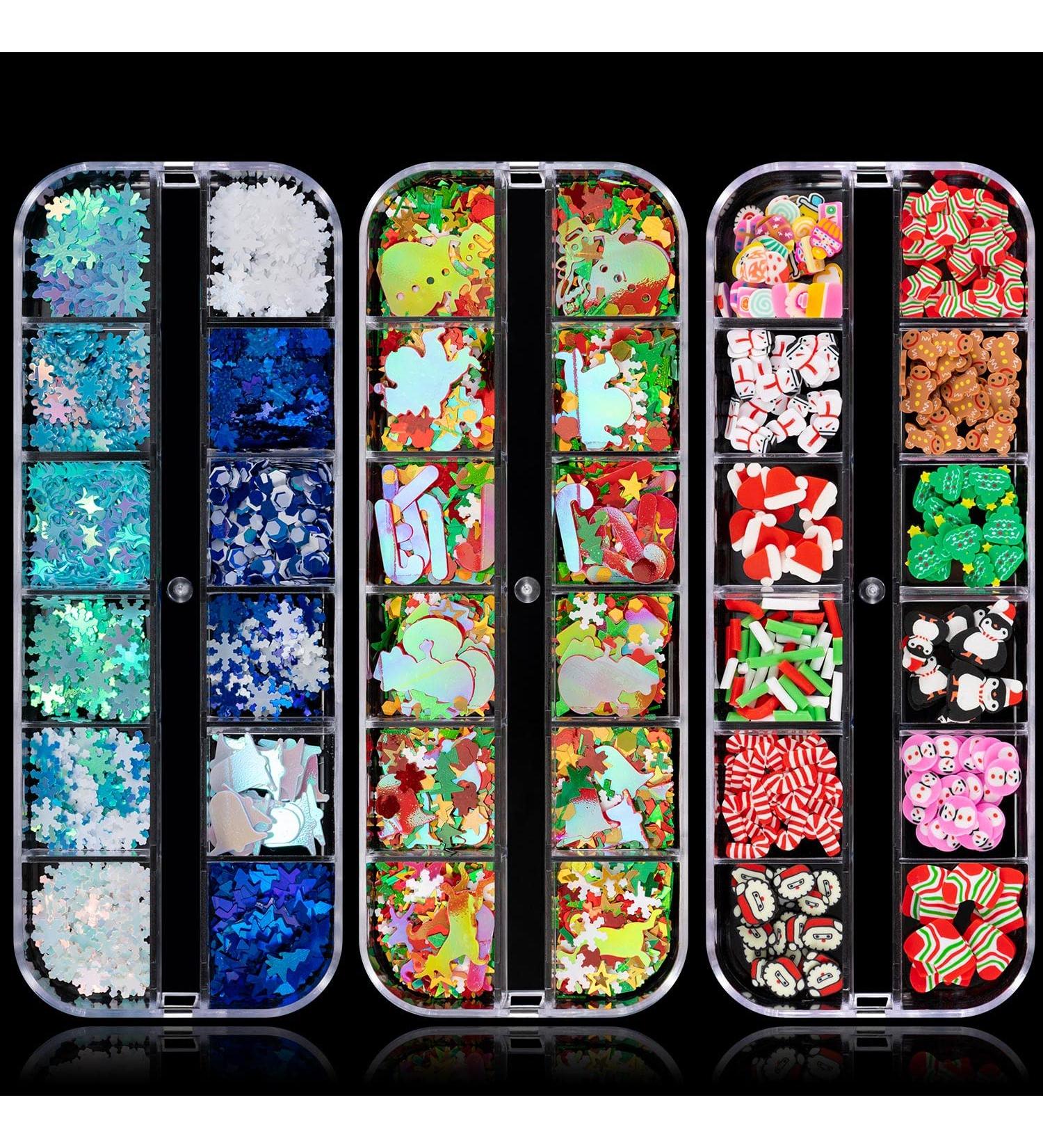 Noverlife 36 Grids Christmas Nail Art Sequins - 3D Holographic Laser Snowflake Star Glitters for Holiday Manicure - Buy Online on GoSupps.com