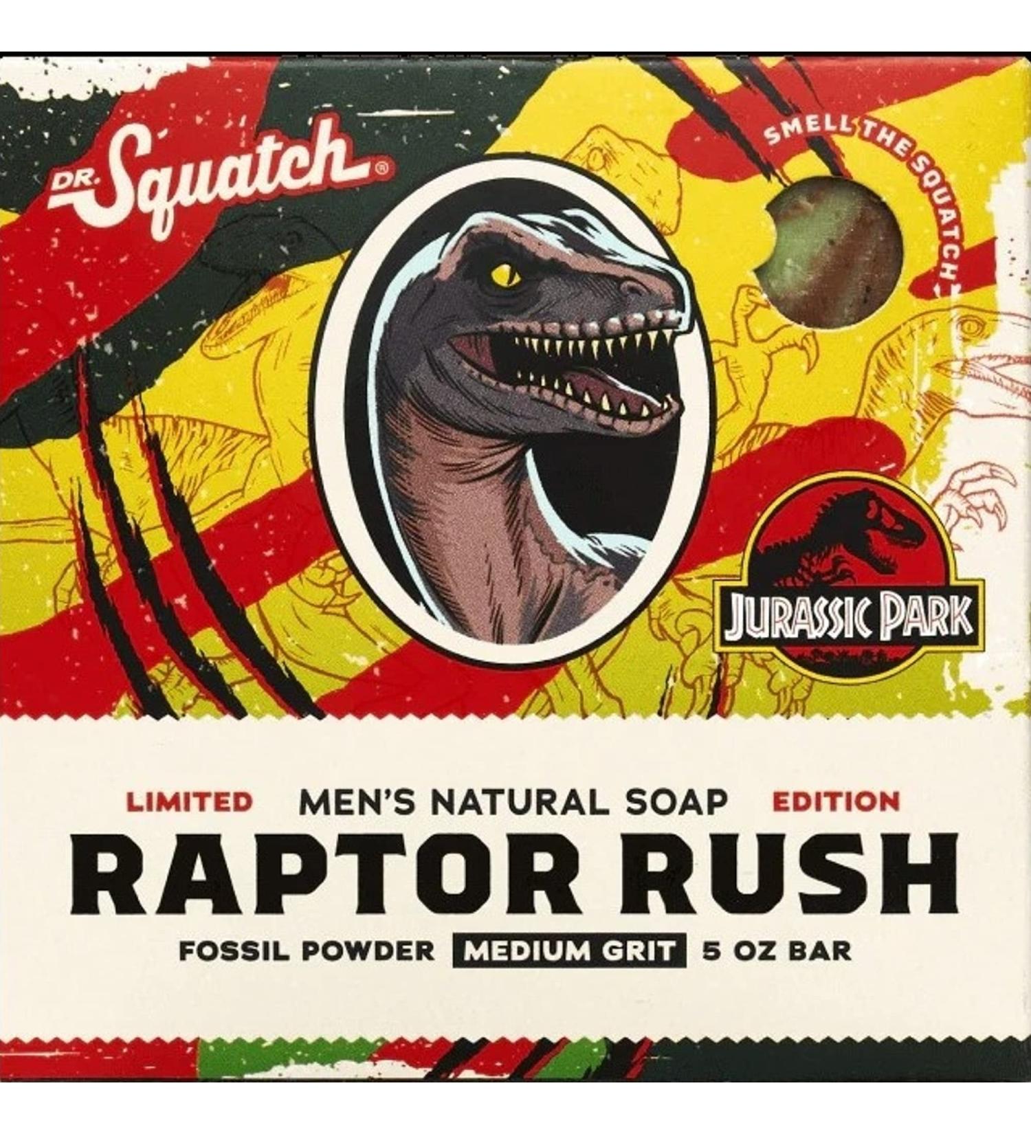 Dr. Squatch All Natural Bar Soap for Men with Medium Grit  Raptor Rush Jurassic Park