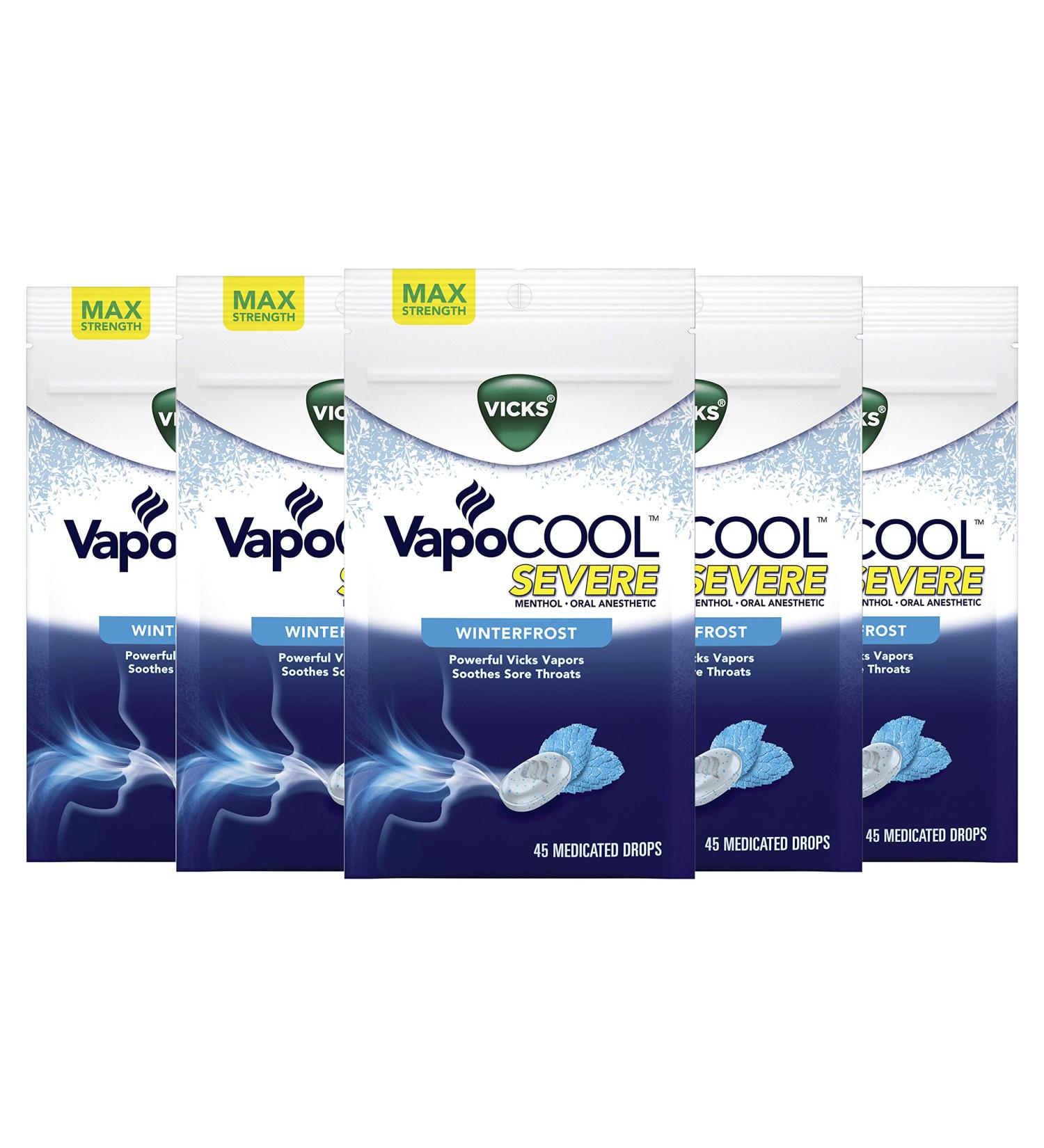 VapoCOOL Severe Medicated Drops - Menthol Soothes Sore Throat Pain - Winterfrost Flavor - 225 Drops - Buy Online on GoSupps.com