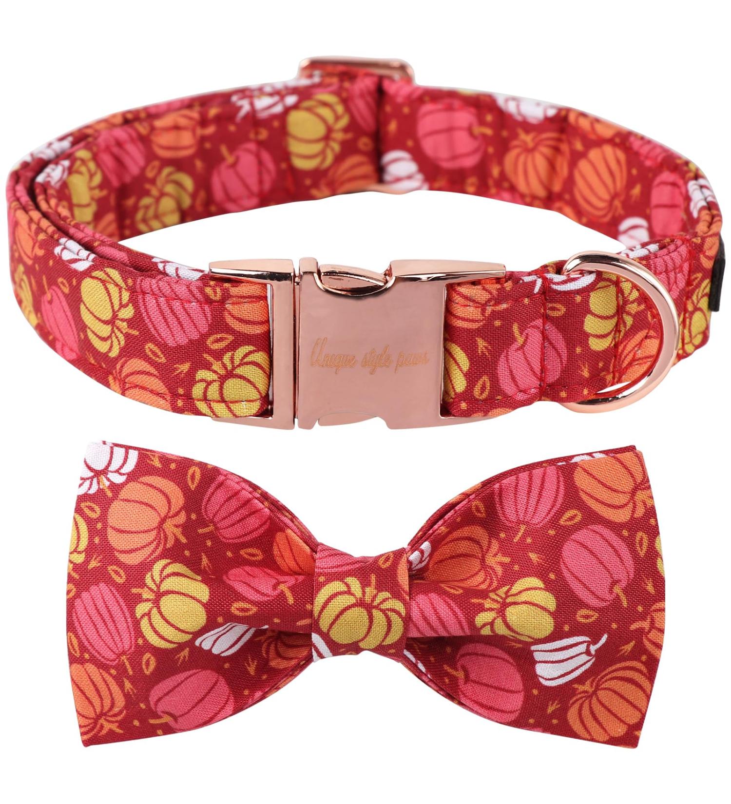 Unique Style Paws Halloween Dog Halison - Adjustable Cotton Bowtie Collar for Small Dogs (10-16in) - Pumpkin Design - Buy Online on GoSupps.com