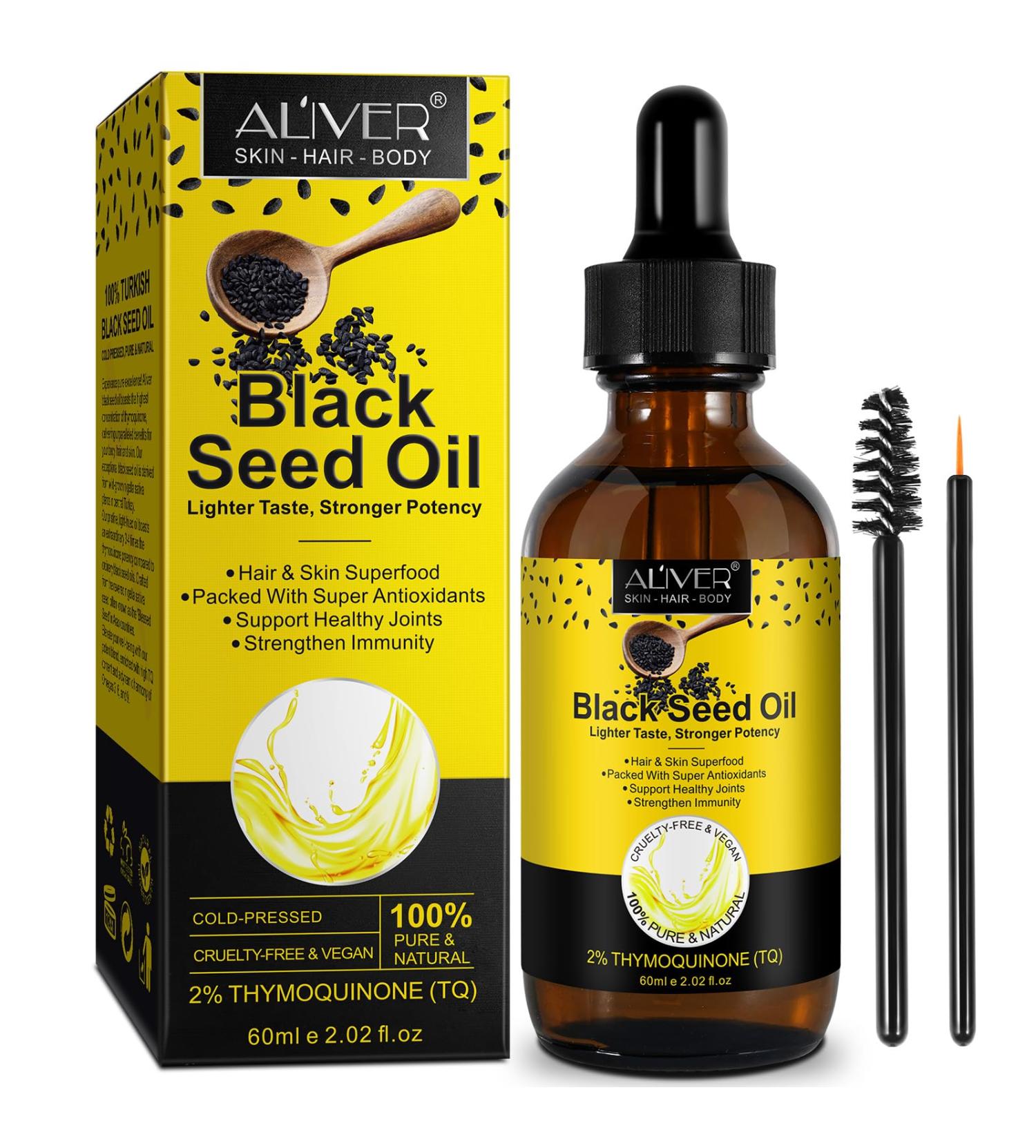 100% Pure Black Seed Oil - Cold Pressed for Hair Growth Luscious Eyelashes Thick Eyebrows & Moisturized Skin | 2.02 Fl Oz - Best Hair & Body Oil - Buy Online on GoSupps.com