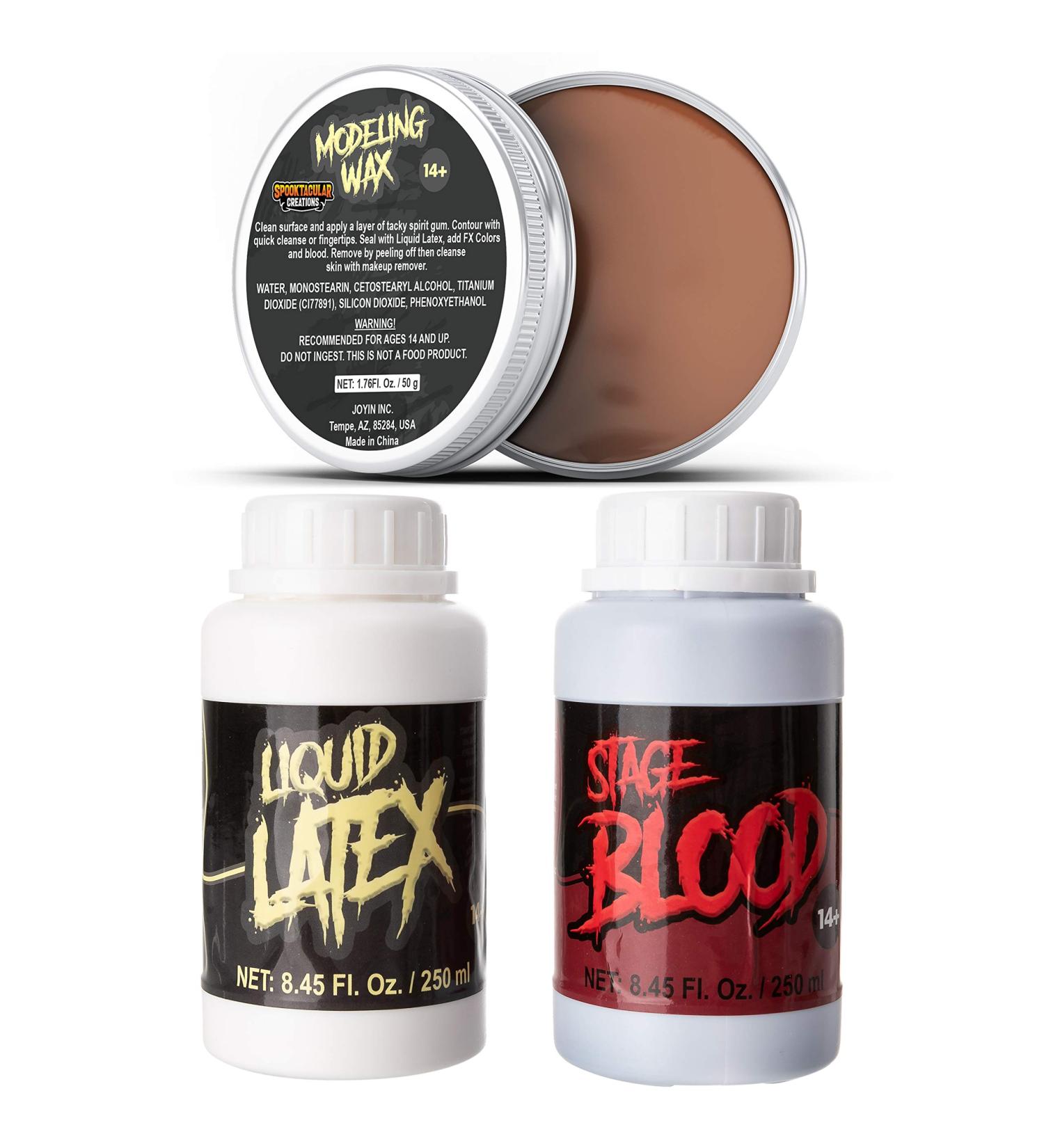 Spooktacular Creations Liquid Latex, Fake Blood & Wax Set for Halloween Costume Makeup - Zombie, Vampire & Monster Dress Up - 8.45 oz & 1.76 oz - Buy Online on GoSupps.com