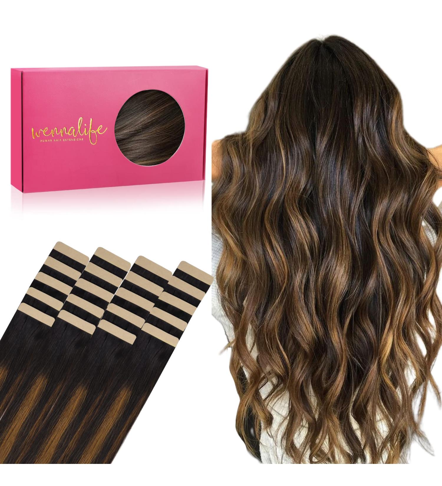Premium Balayage Invisible Tape Extensions - 20pcs 40g 30cm Remy Real Hair Natural Black to Chestnut Brown - Buy Online on GoSupps.com