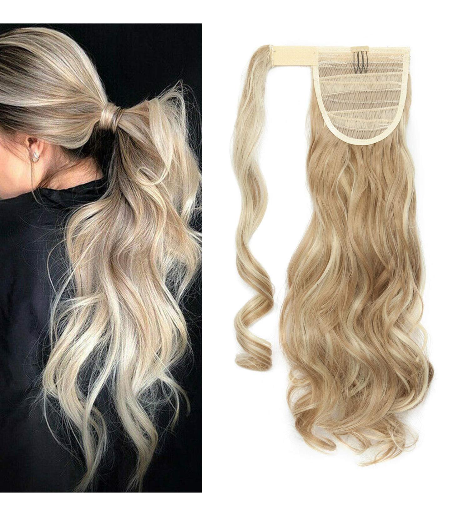 Long Curly Clip-In Ponytail Hair Extension - 17 Inch Sandy Blonde & Bleach Blonde - Buy Online on GoSupps.com