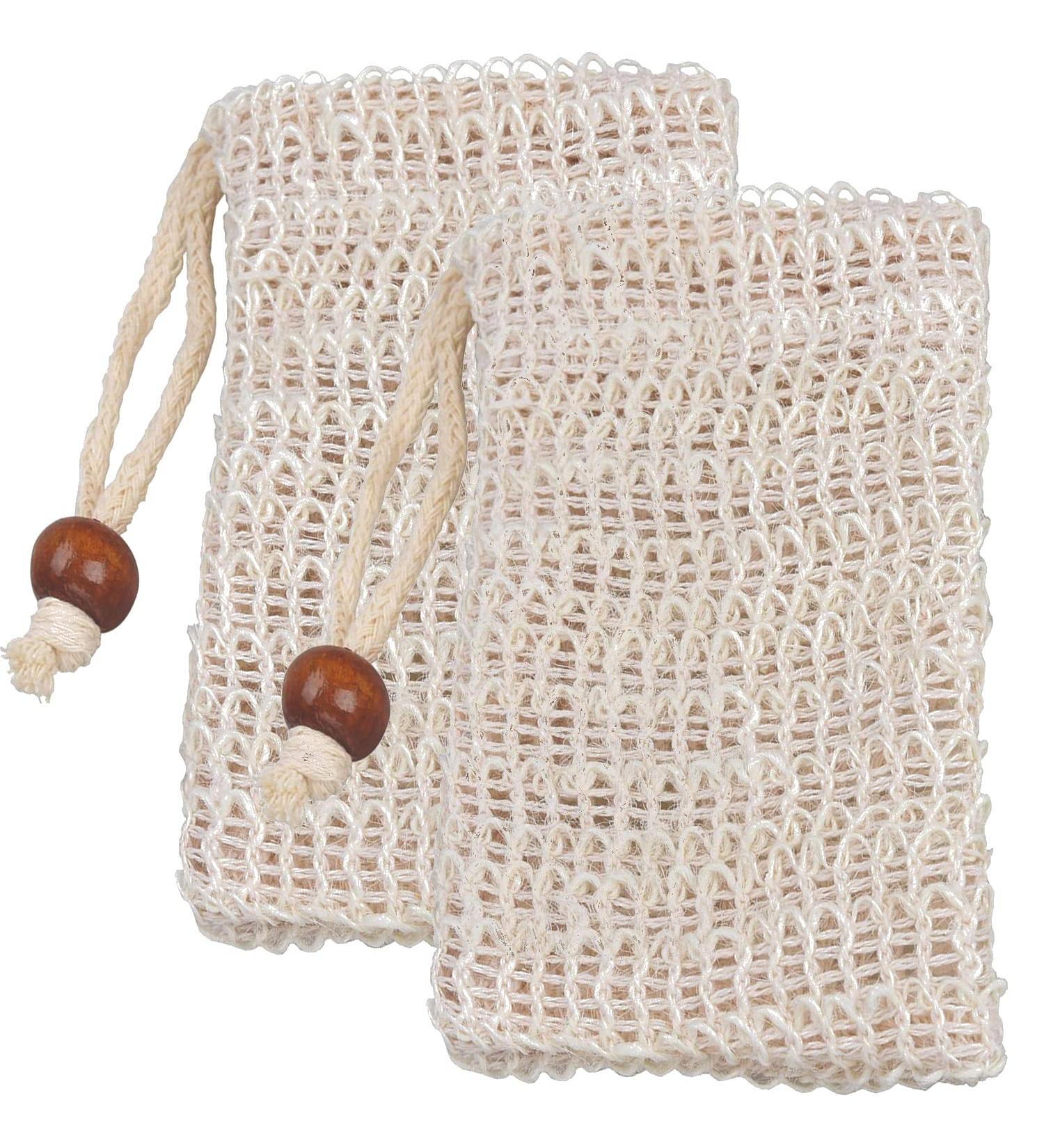 Natural Sisal Soap Bags for Solid Shampoo and Soap Leftovers - For More Foam & Dry Soap - 100% Cotton Natural Bag for Scrub a - Buy Online on GoSupps.com