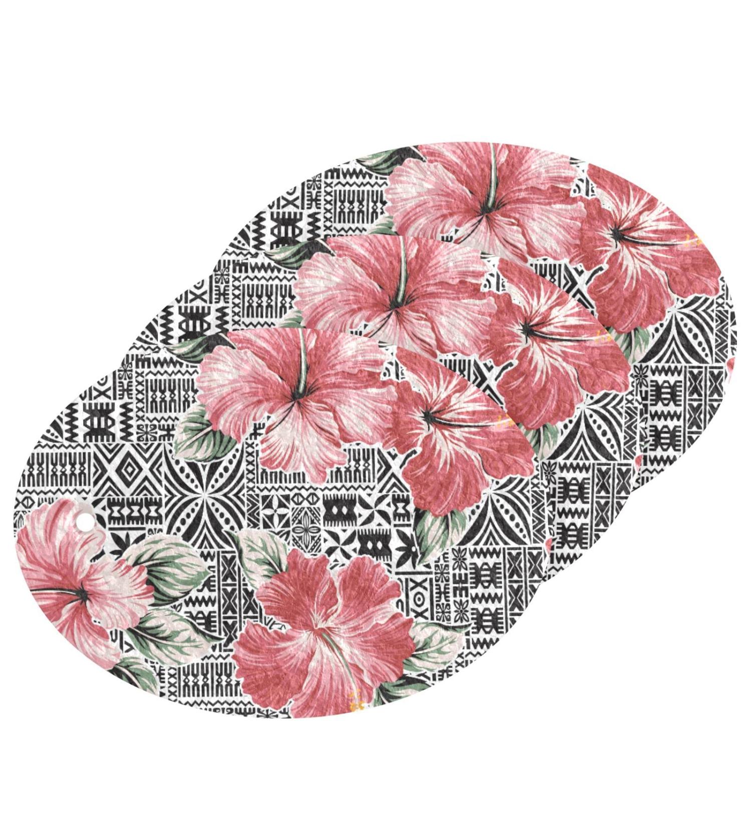 3-Pack Cleaning Kitchen Sponges Oval Hibiscus Vintage Floral Pattern Kitchen Cellulose Dishwashing Wood Pulp Cotton - Buy Online on GoSupps.com