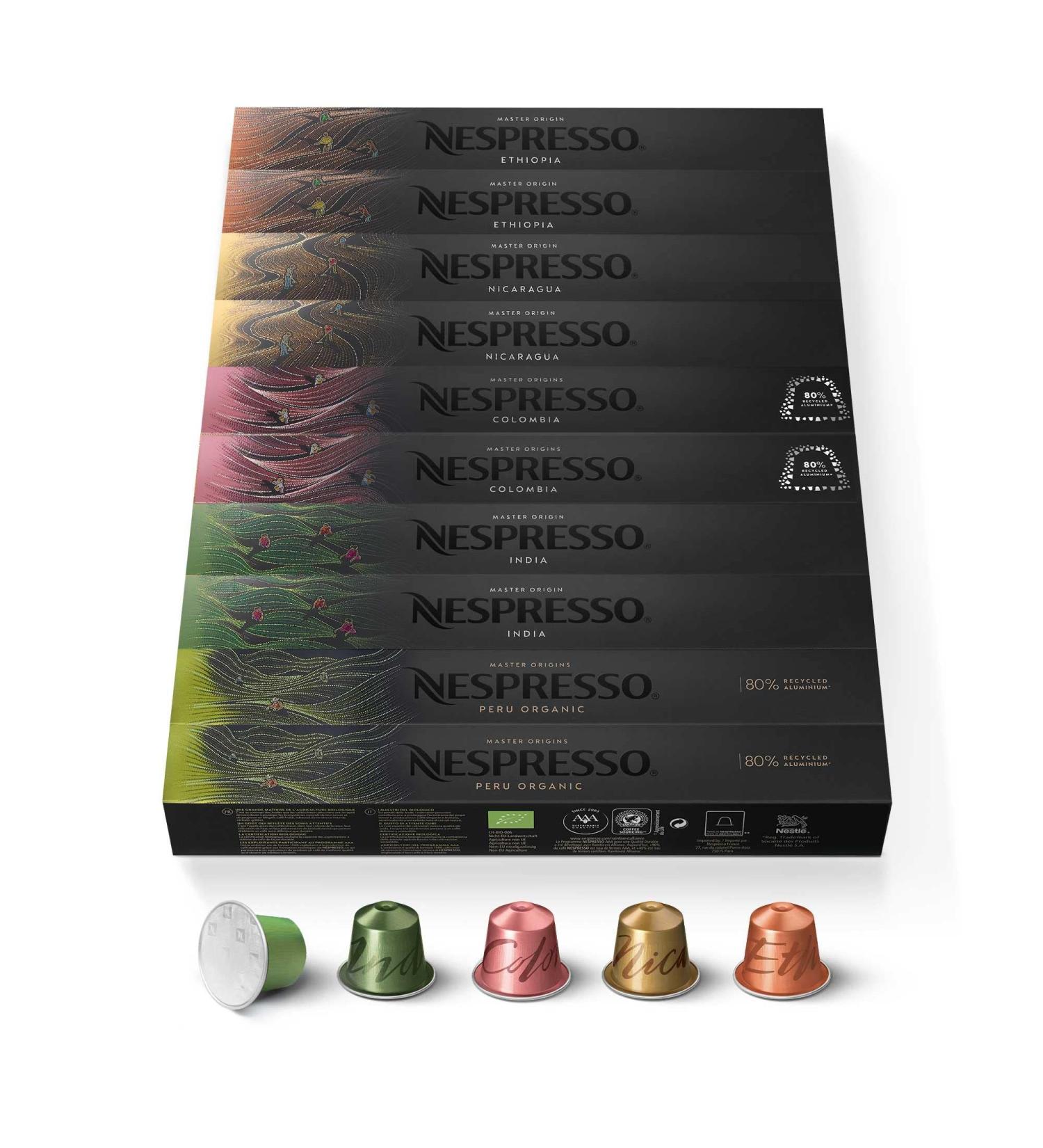 Nespresso Nespresso Original Master Origins Assortment of 100 Capsules - 20x Peru Organic 20x India 20x Colombia 20x Nicaragua 20x Ethiopia