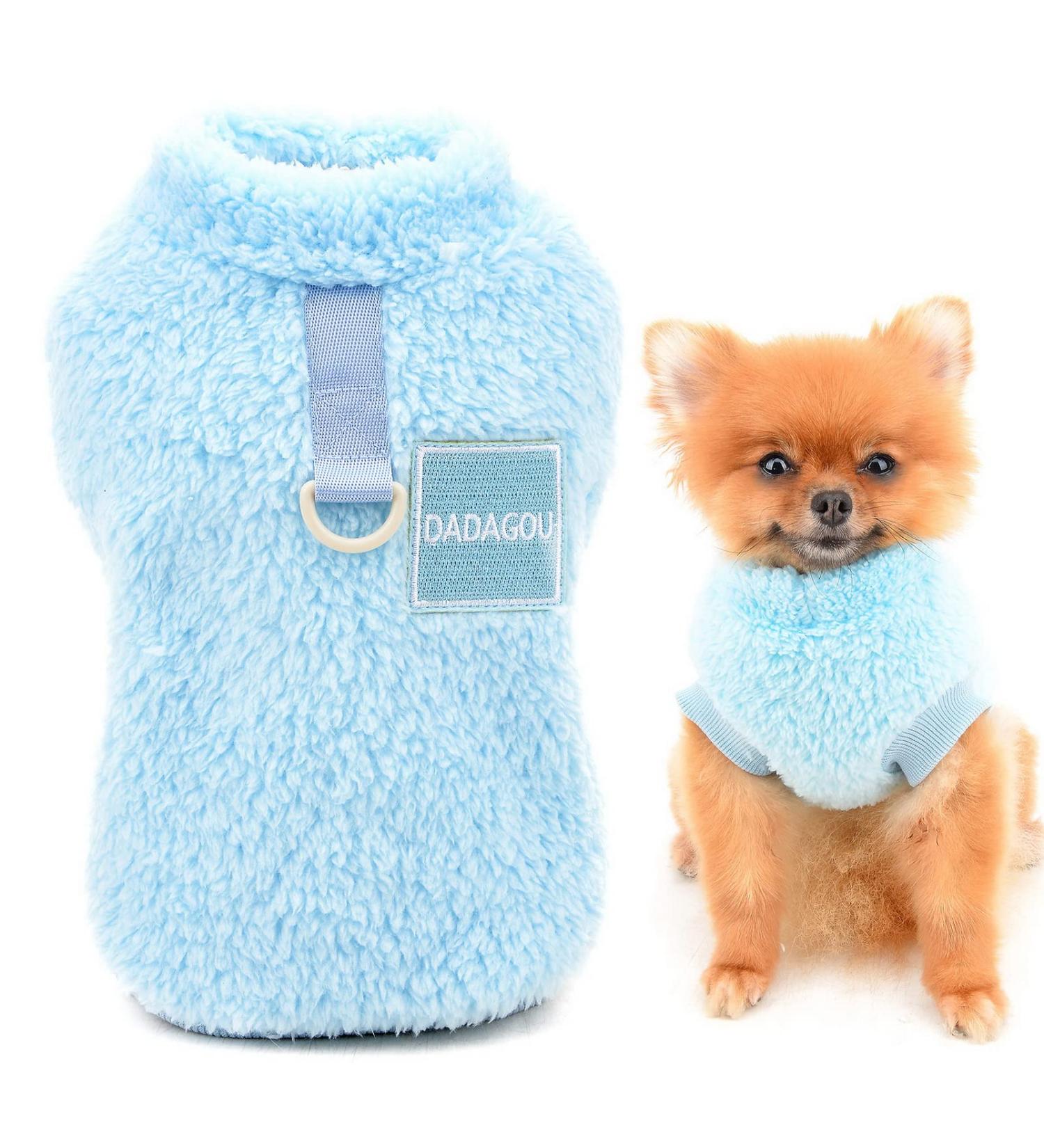 Smalllee Lucky Store Sherpa Fleece Sweater Vest for Small Dogs & Cats | Warm Turtleneck Sweatshirt for Autumn & Winter | D-Ring Design for Yorkies & Chihuahuas | Size XL Blue - Buy Online on GoSupps.com