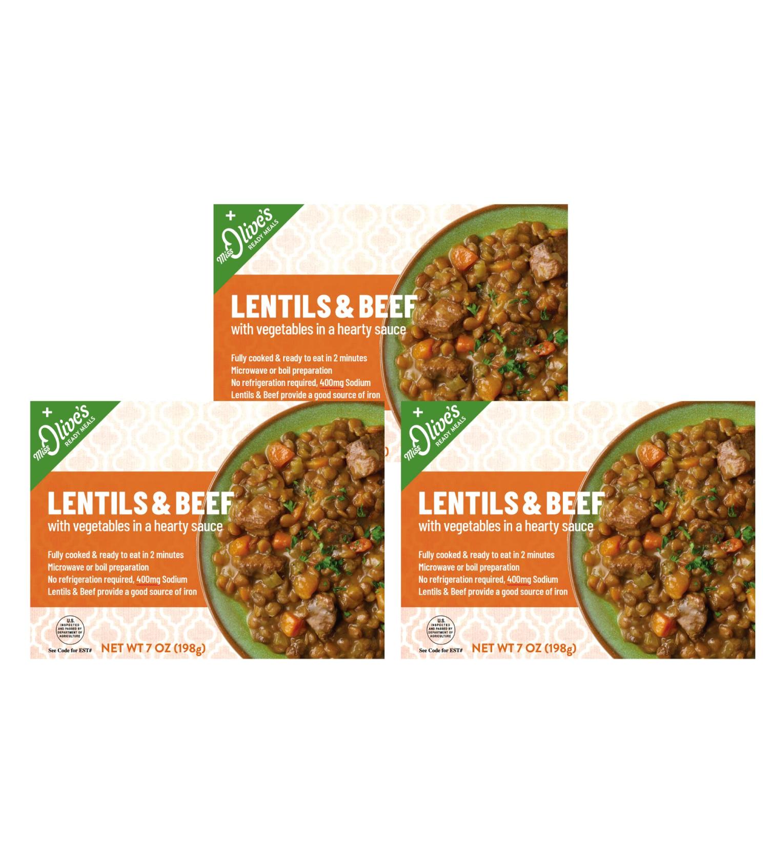 Miss Olive's Lentil & Beef with Vegetables in Hearty Sauce Microwavable Meal - Pack of 3 - Buy Online on GoSupps.com