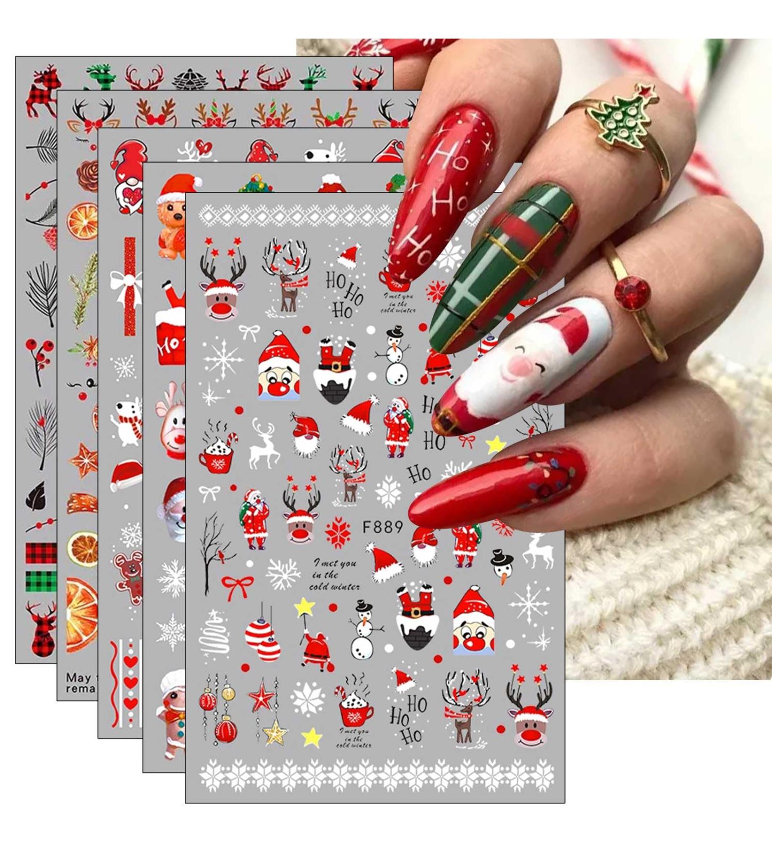 JMEOWIO 10 Sheets Christmas Nail Art Stickers Decals Self-Adhesive Nail Supplies Nail Art Design Decoration Accessories - Buy Online on GoSupps.com