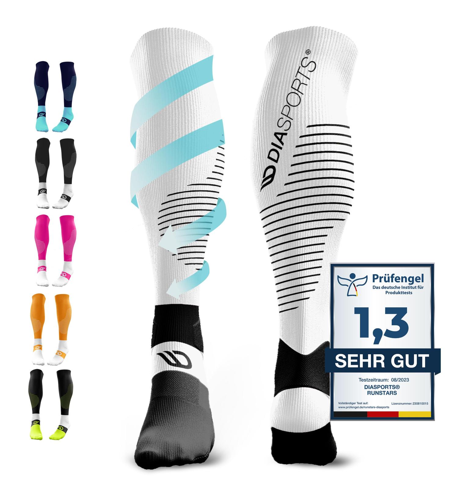 Diasports Runstars Compression Socks - Premium Support for Sports Running Marathon & Triathlon | Unisex White L - Buy Online on GoSupps.com