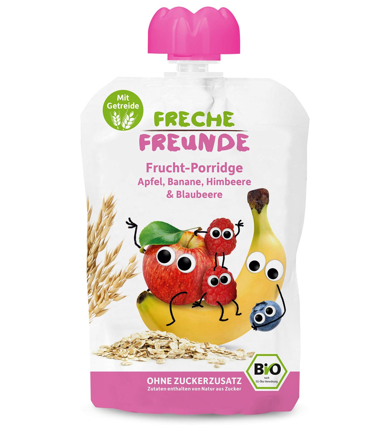 Cheeky Friends Bio Quetschie Fruit Porridge Apple Banana Raspberry & Blueberry (600g) for Babies & Children | 6-Pack Squeeze Bags - Buy Online on GoSupps.com