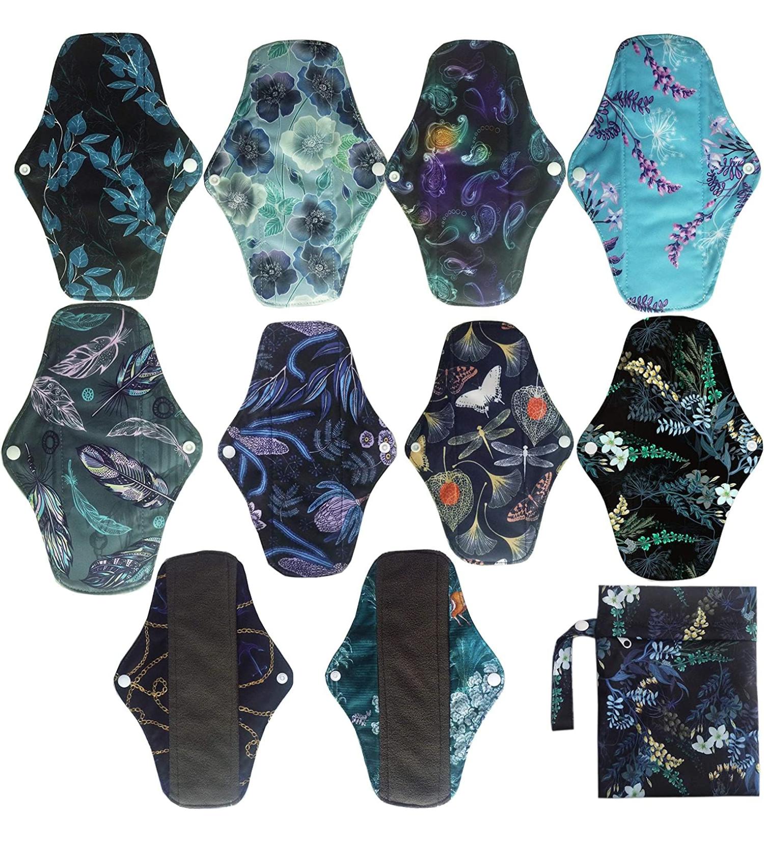 10PCS 10 Inch Charcoal Bamboo Cloth Menstrual Pads + Wet Bag | Reusable & Washable | NCM-M10-01 - Buy Online on GoSupps.com