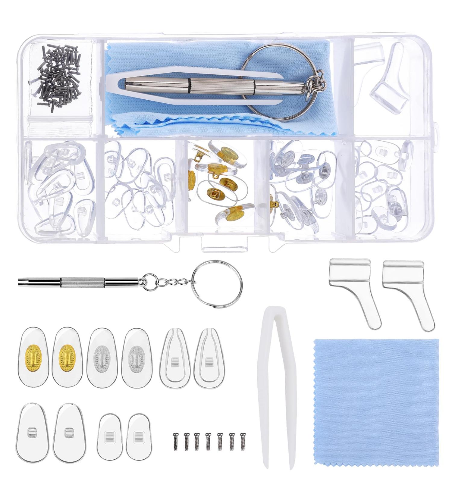 Telooco Glasses Repair Tool Set - Silicone Nose Pads Small Screws Tweezers & Cleaning Cloth - Nasal Cushion Repair Kit - Buy Online on GoSupps.com