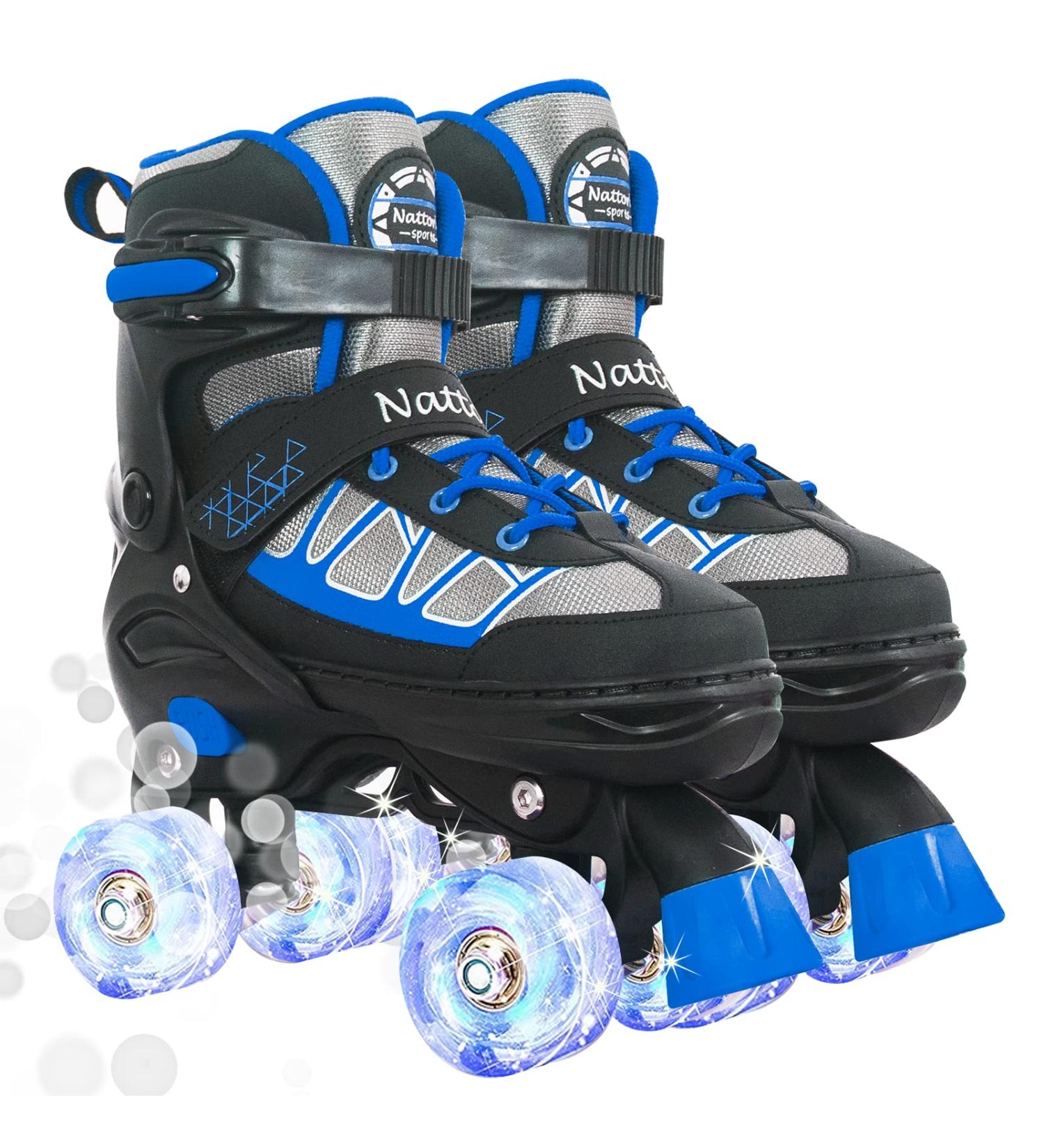 Nattork Kids Roller Skates - Adjustable Light Up Wheels - Blue - Size Large 4Y-7Y - Buy Online on GoSupps.com