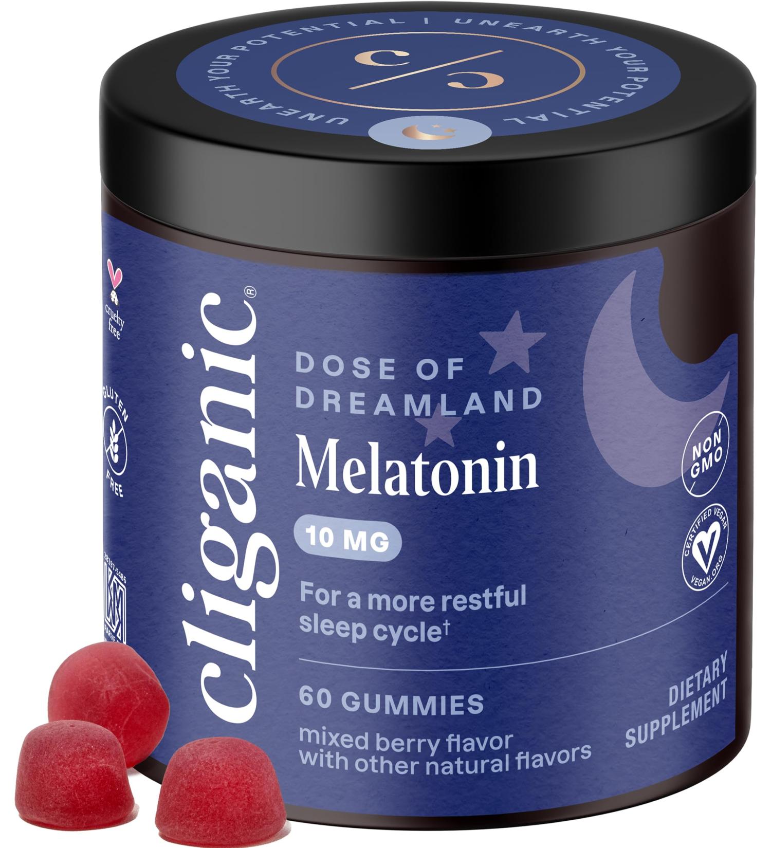 Cliganic Melatonin Gummies (10 mg 60-Day Supply) - Adult Sleep Aid Berry Flavor Vegan Non-GMO Kosher Gluten-Free Supplement Helps Regulate Circadian Rhythm & Promotes Peaceful Nights 60 Count (Pack of 1) - Buy Online on GoSupps.com