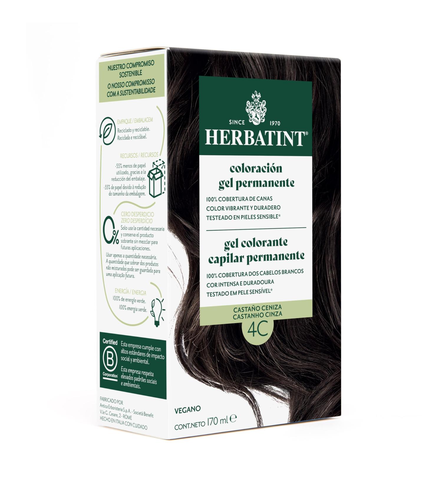 Herbatint Herbatint Permanent Hair Color Gel 4C Ash Brown 170ml Ammonia-free optimal gray coverage for sensitive skin with 8 natural organic extracts