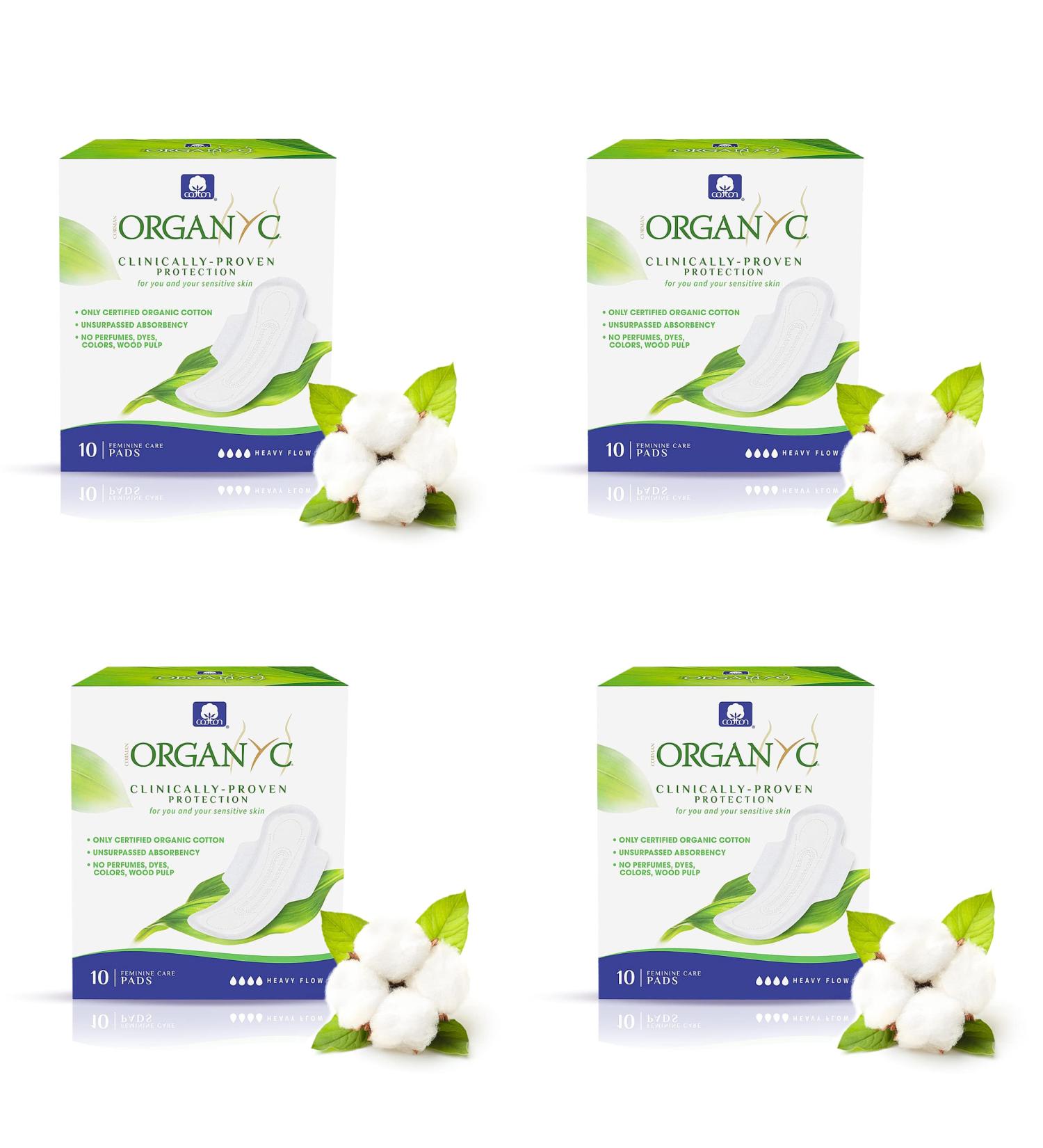 Organyc Night Pads with Wings - 100% Certified Organic Cotton | 4 Pack of 10 | Eco-Friendly Hygiene Solution - Buy Online on GoSupps.com