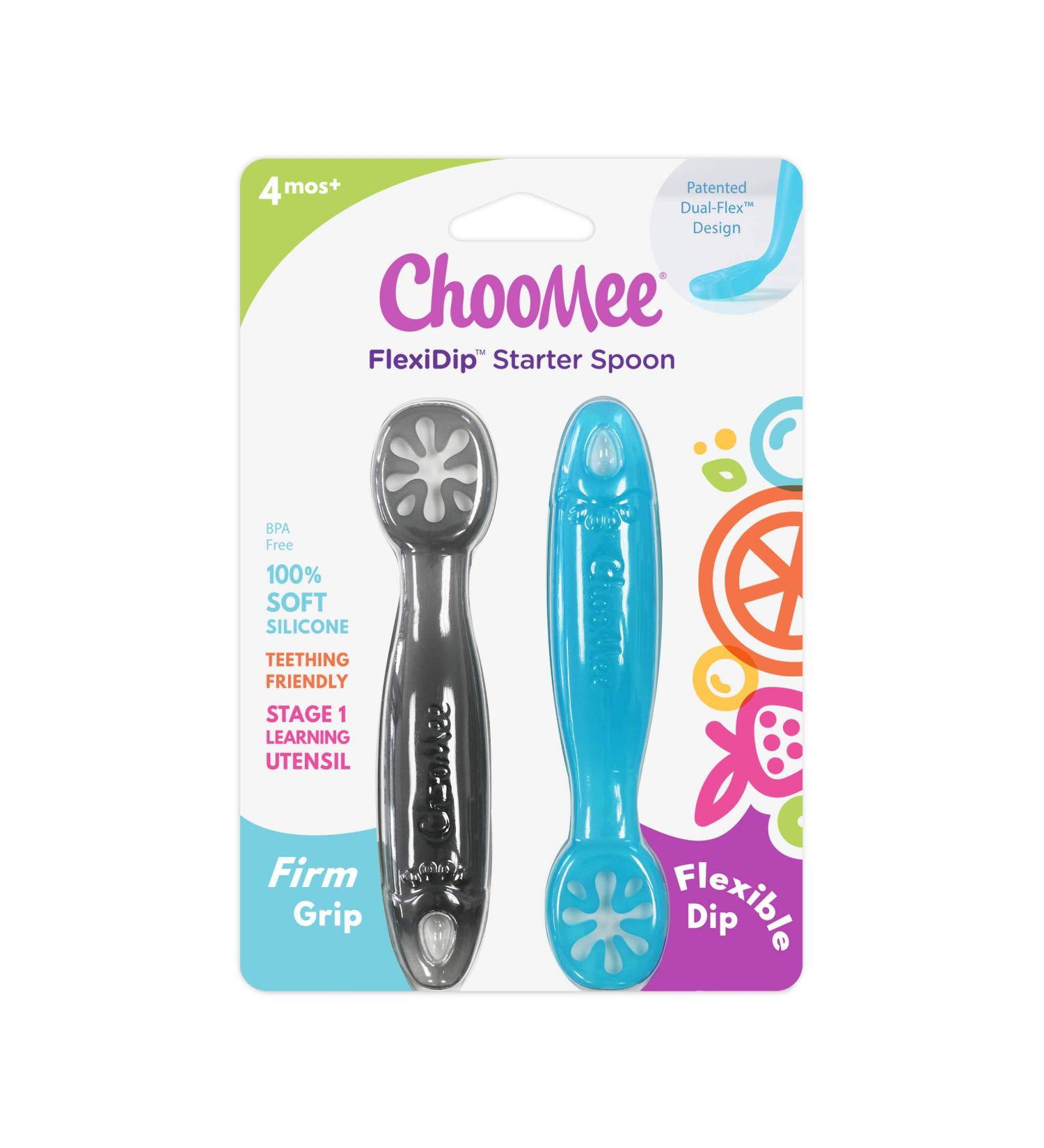 ChooMee FlexiDip Baby Spoons | Perfect for Baby Led Weaning | Pediatrician Approved | BPA Free Silicone | Chew Friendly Material | 2 Count, Blue Grey - Buy Online on GoSupps.com