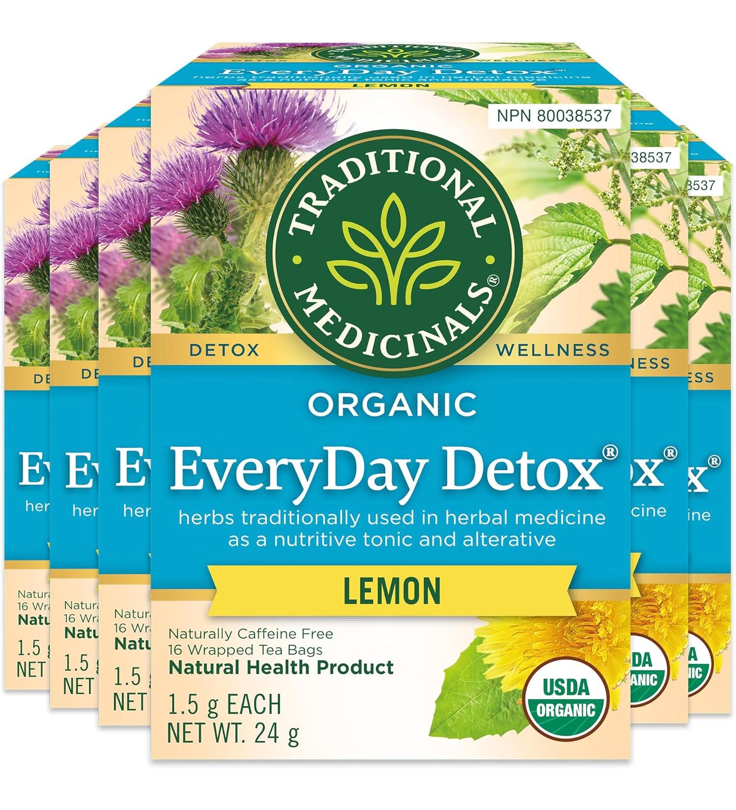 Traditional Medicinals - Organic Everyday Detox Lemon  Herbal Tea - EveryDay Detox Lemon - Pack of 6 - 96 Tea Bags - Buy Online on GoSupps.com