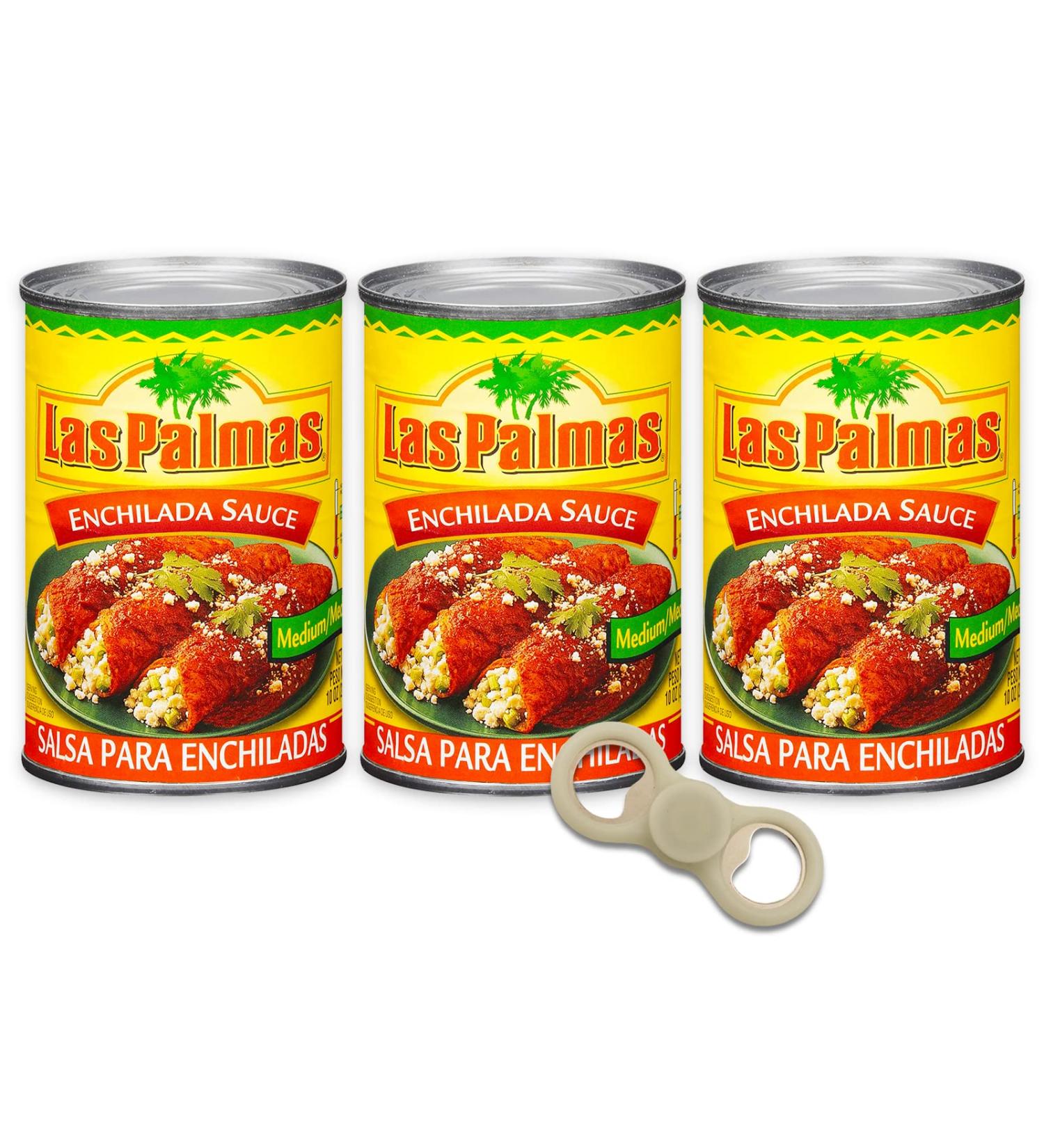 Las Palmas Enchilada Sauce - 3 Pack Bulk Las Palmas Red Enchilada Salsa (Hot/Picante) (10oz Each Can) with Bottle Opener Fidget Spinner