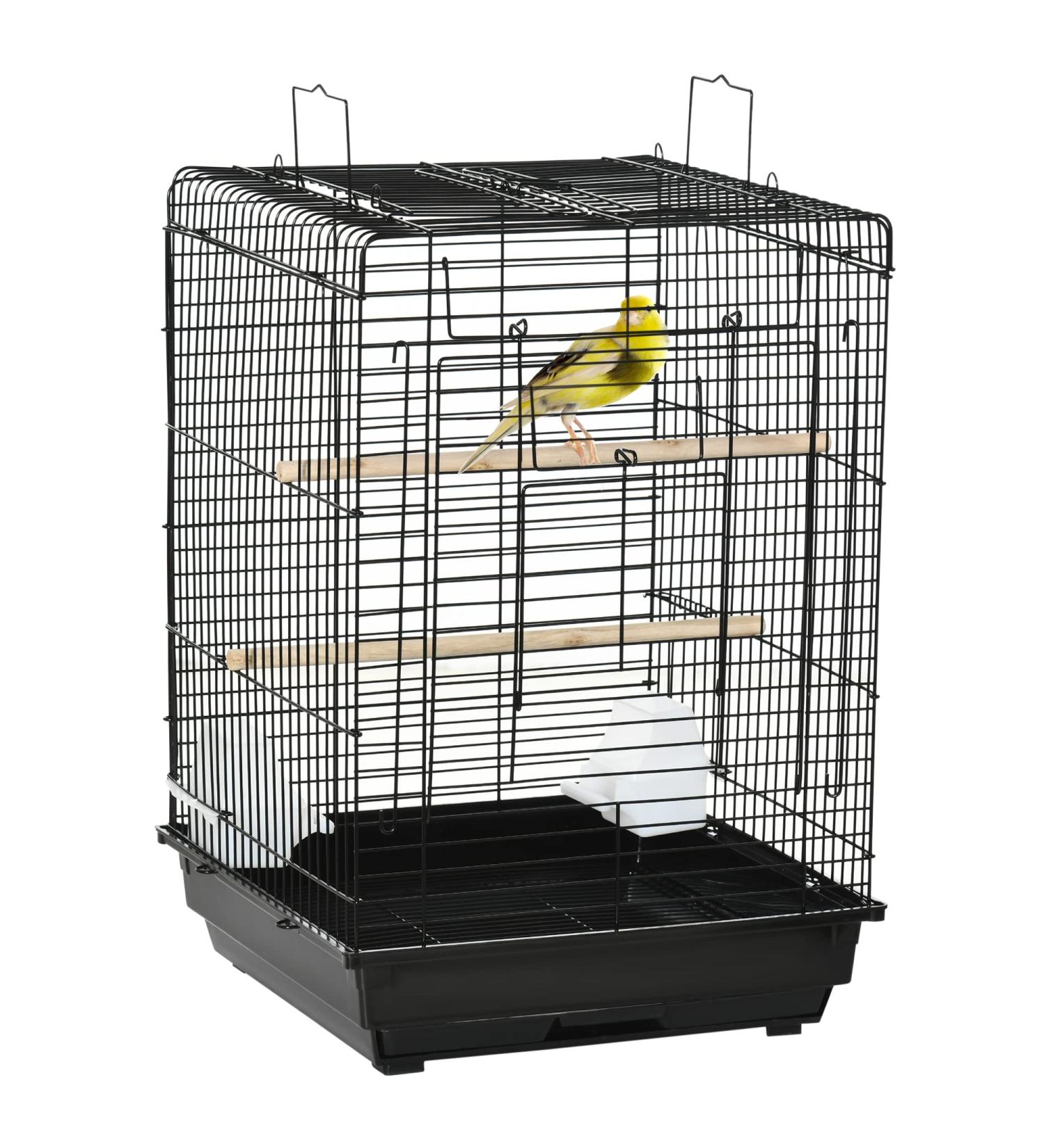 PawHut 23" Bird Cage Flight Parrot House Cockatiels Playpen with Open Play Top and Feeding Bowl Perch Pet Furniture Black - Buy Online on GoSupps.com