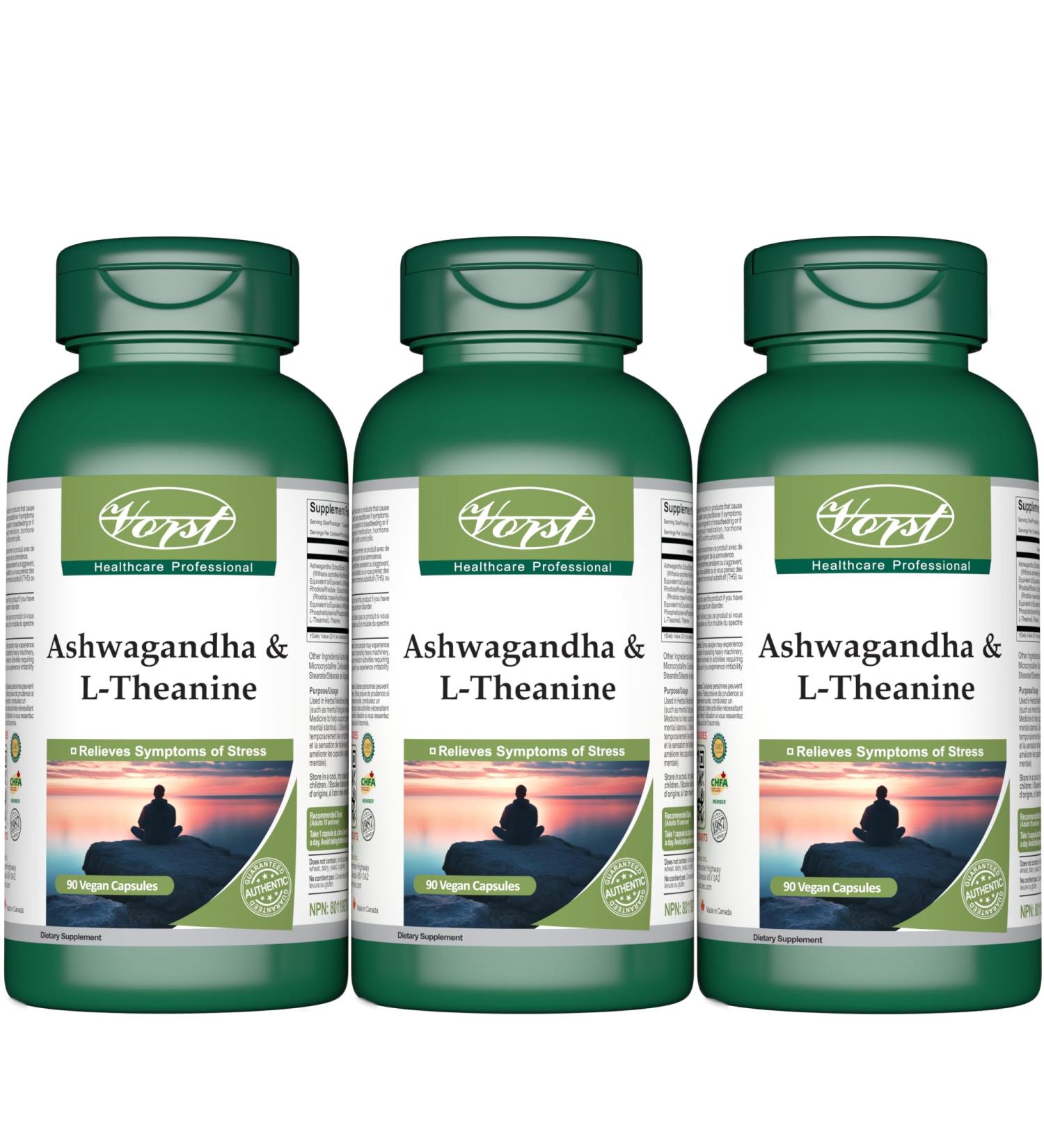 VORST Ashwagandha and L-Theanine Complex 3 x 90 Vegan Capsules | Supports Stress Relief Promotes Relaxation | 3 Bottle 270 count (Pack of 1) - Buy Online on GoSupps.com