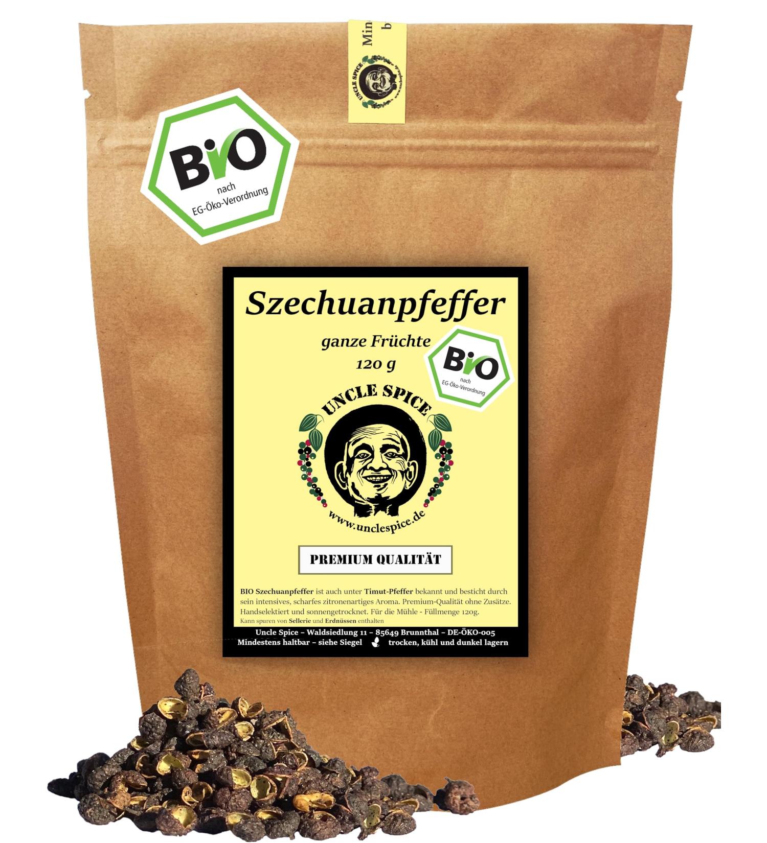Uncle Spice Bio Szechuan Pfeffer 120g - Premium Timut Pepper from Nepal | Hand-Picked Organic Quality | DE- KO-005 - Buy Online on GoSupps.com