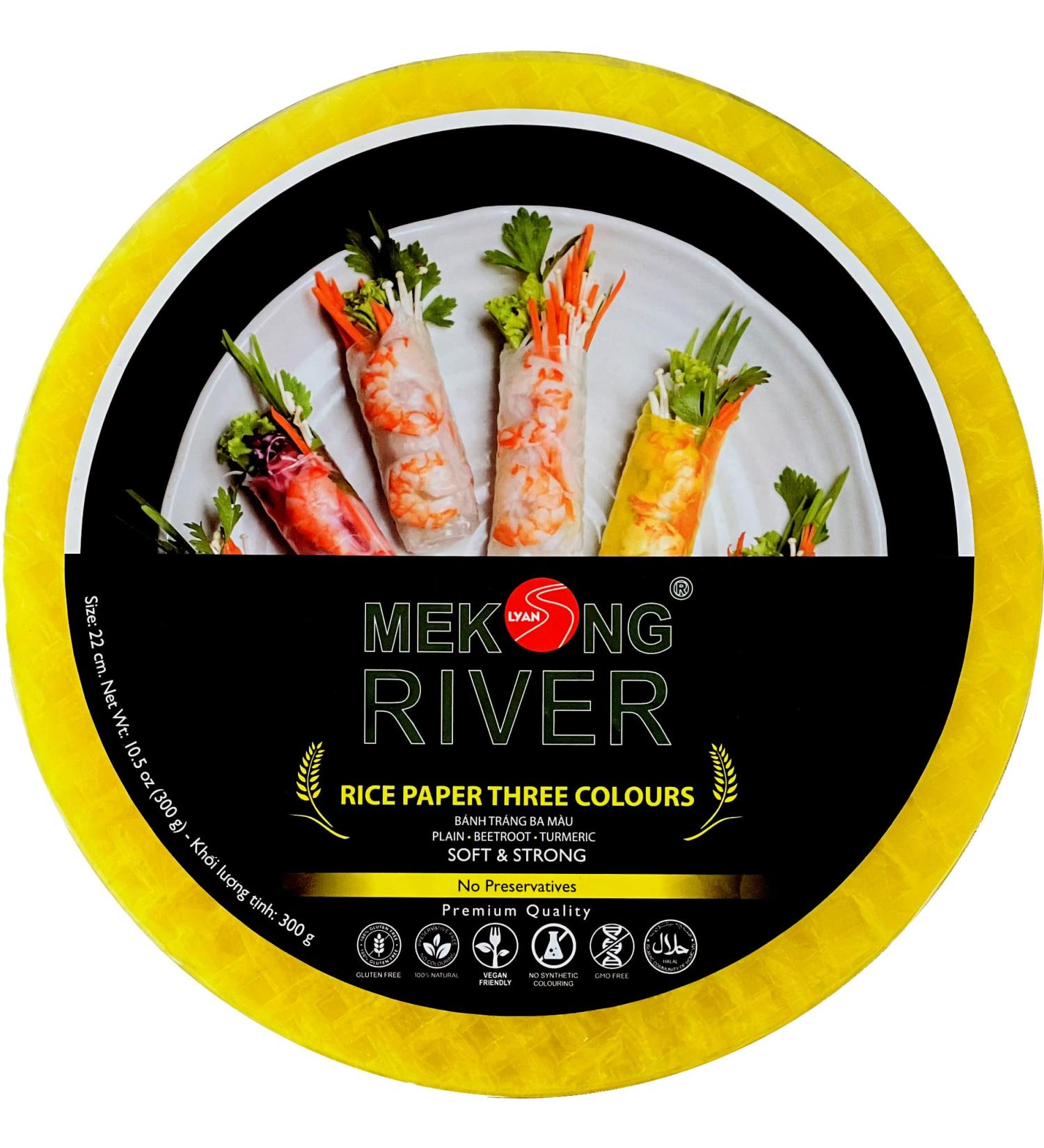 Lyan Mekong River Banh Trang Vietnamese Three Colours Rice Paper Round 22cm - 300g | Gluten-Free | Vegan | 100% Natural Rice Paper - Buy Online on GoSupps.com