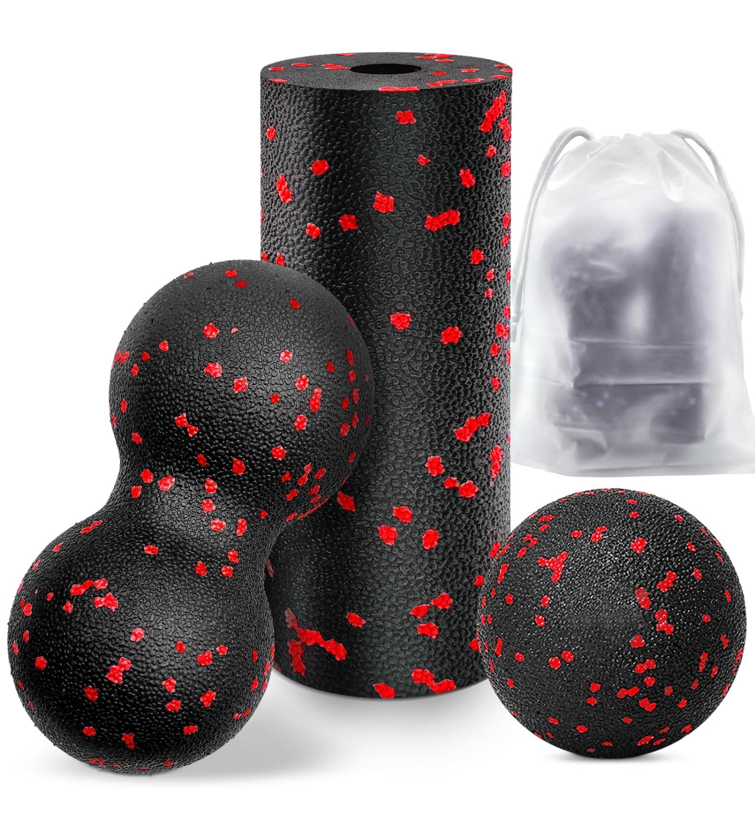 Kisvic Fascia Ball & Small Roll Set - Massage Balls for Stress Relief & Muscle Relaxation | Dual Ball for Neck & Back - Red - Buy Online on GoSupps.com
