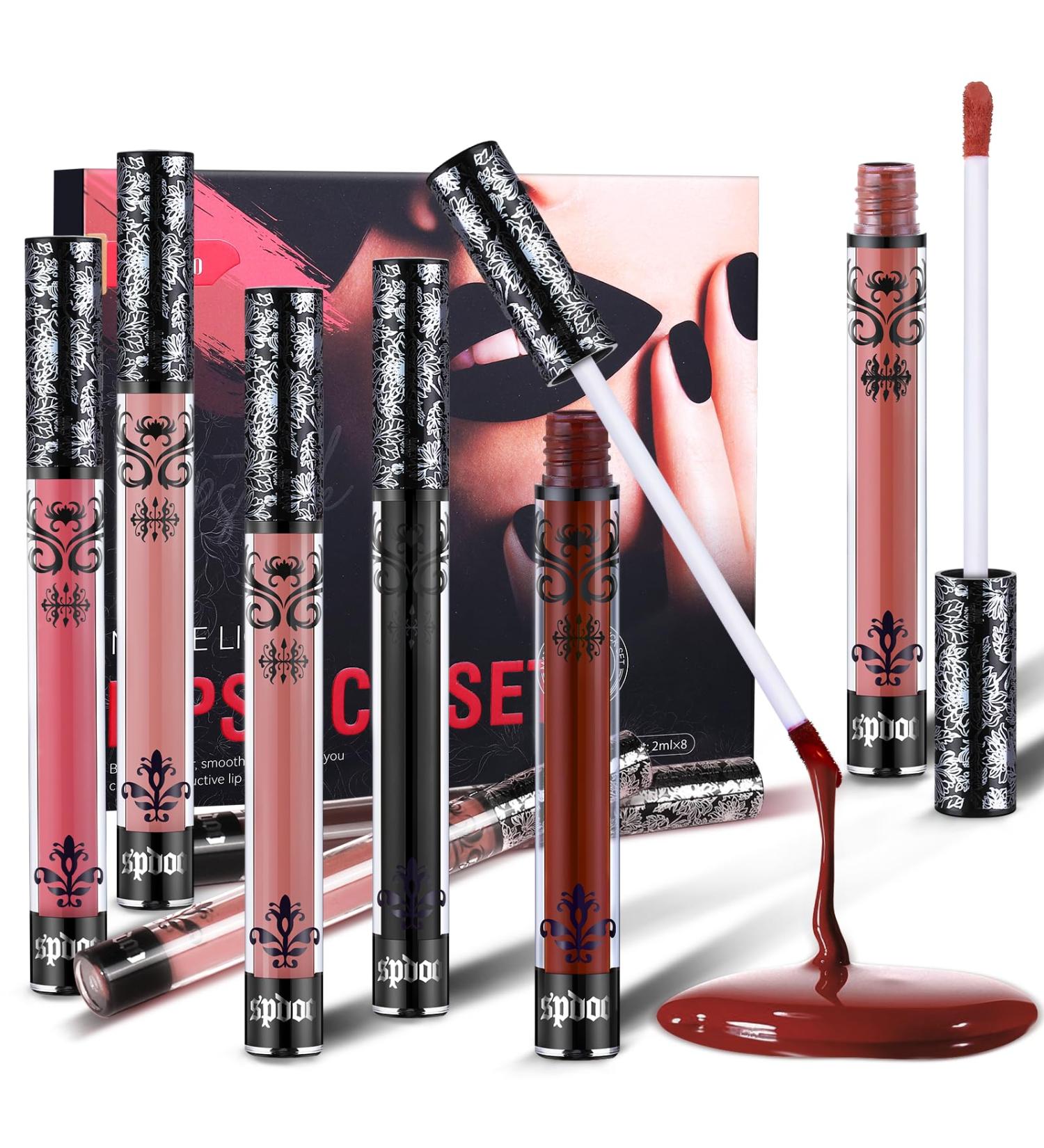 Buy 8 Colors Matte Liquid Lipstick Set - Long-Lasting Smudge Proof & Waterproof Velvet Black Lipstick for Women | Perfect Halloween Makeup Gifts - Buy Online on GoSupps.com