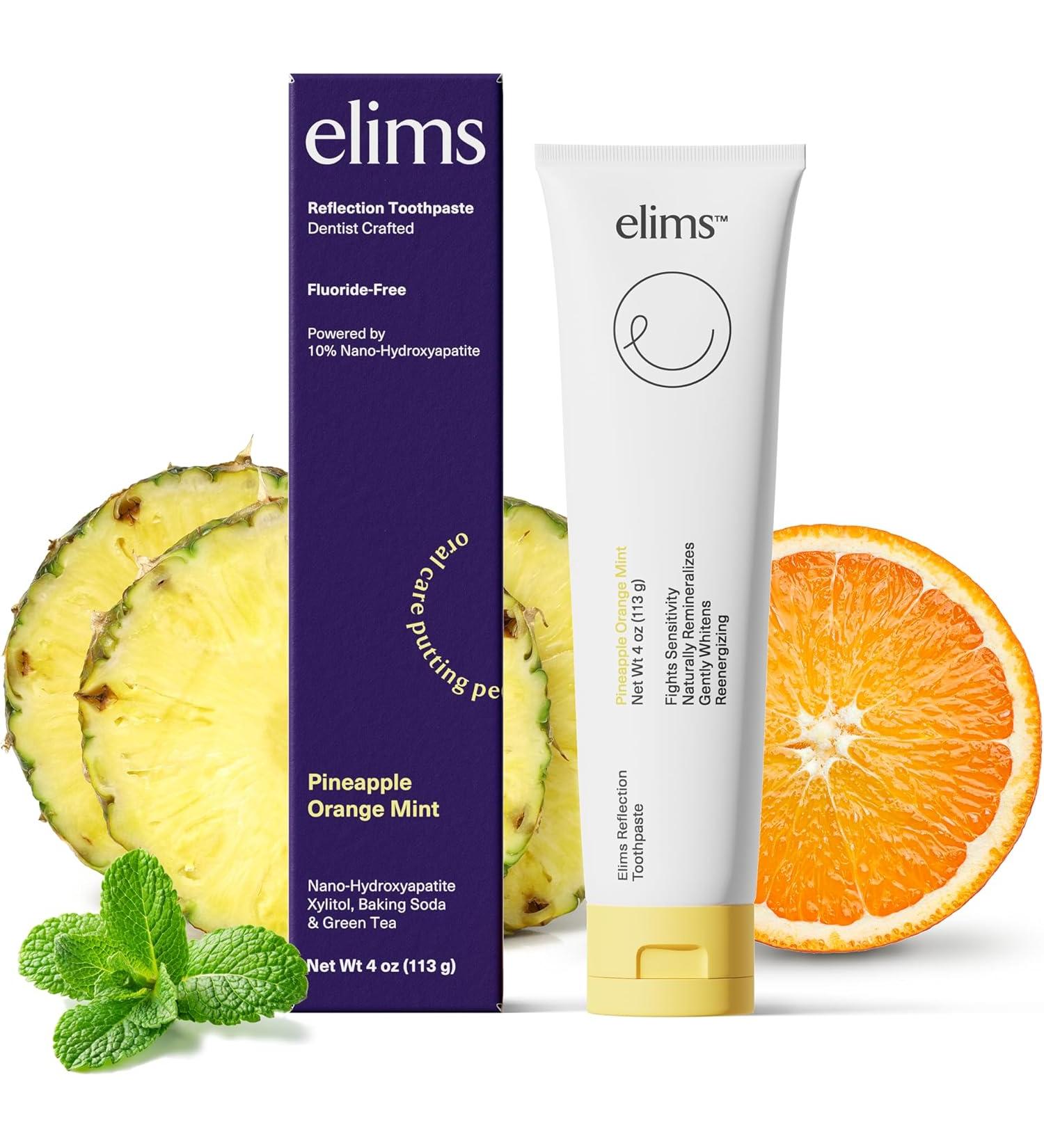 ELIMS Toothpaste 10% Nano-Hydroxyapatite with Xylitol and Baking Soda | Whitening & Sensitive Formula | Natural Mineral for Teeth Remineralizing | Fluoride & SLS Free | Tropical Pineapple Orange Mint 4oz - Buy Online on GoSupps.com