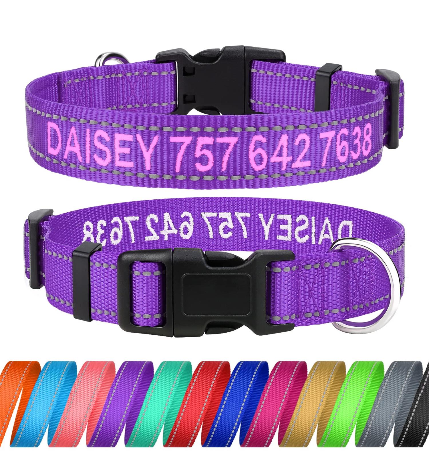 Buy Tagme Personalized Purple Dog Collar for Small Dogs | Embroidered Reflective Nylon with Pet Name & Phone Number - International Shipping Available - Buy Online on GoSupps.com