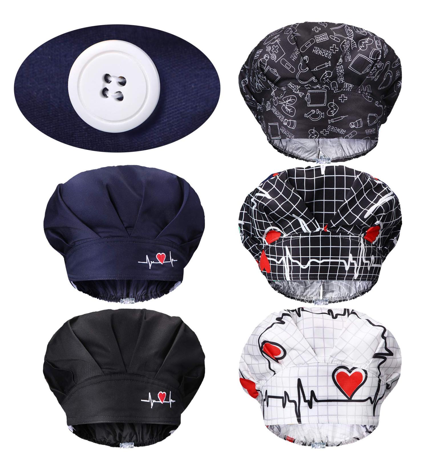 Geyoga 5 Pieces Bouffant Caps with Button and Sweatband - Adjustable Nurse Caps for Men and Women - 5 Heart Pattern Styles - Buy Online on GoSupps.com