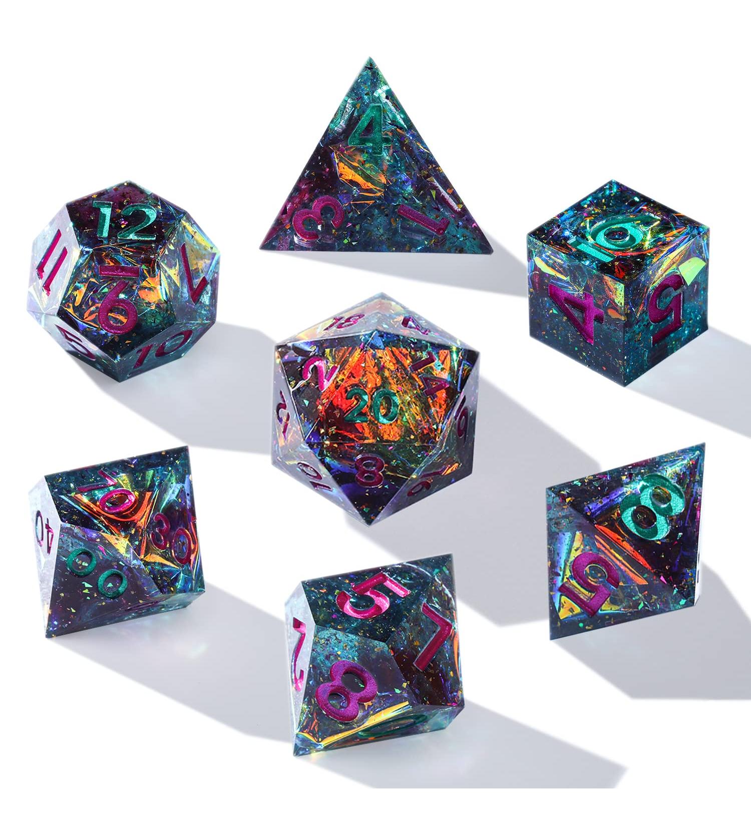 Handcrafted DND Dice Set - 7 Die Resin Polyhedral Dungeons and Dragons Dice - Magic World Color Theme - Sharp Edge for RPGs - Buy Online on GoSupps.com