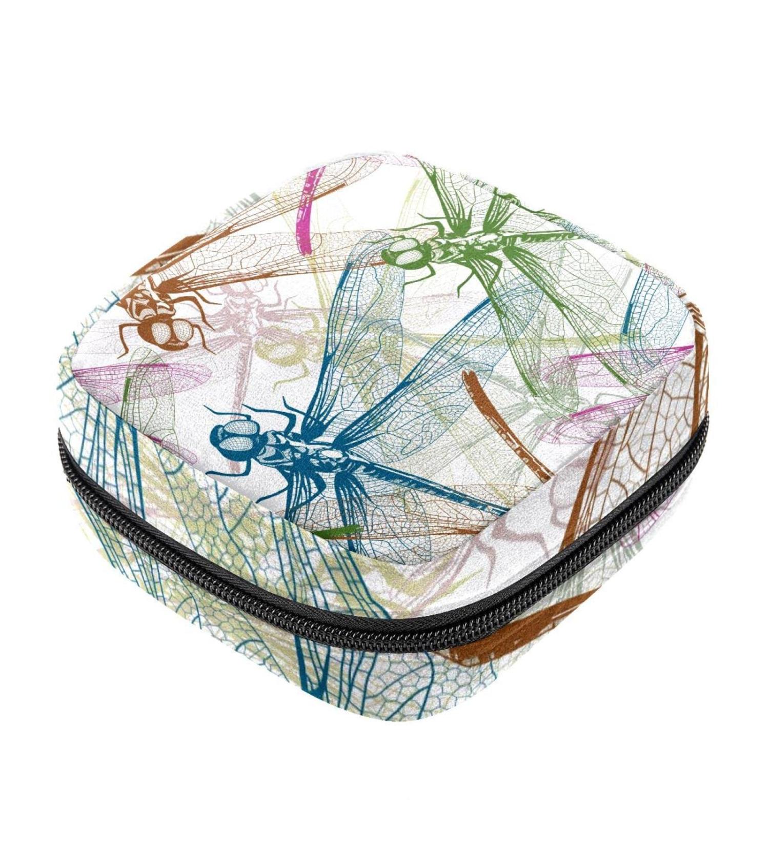 Stylish Menstruation Pad Bag with Zipper Lightweight Women's Napkin & Tampon Storage Cute Dragonflies & Animal Patterns - Buy Online on GoSupps.com