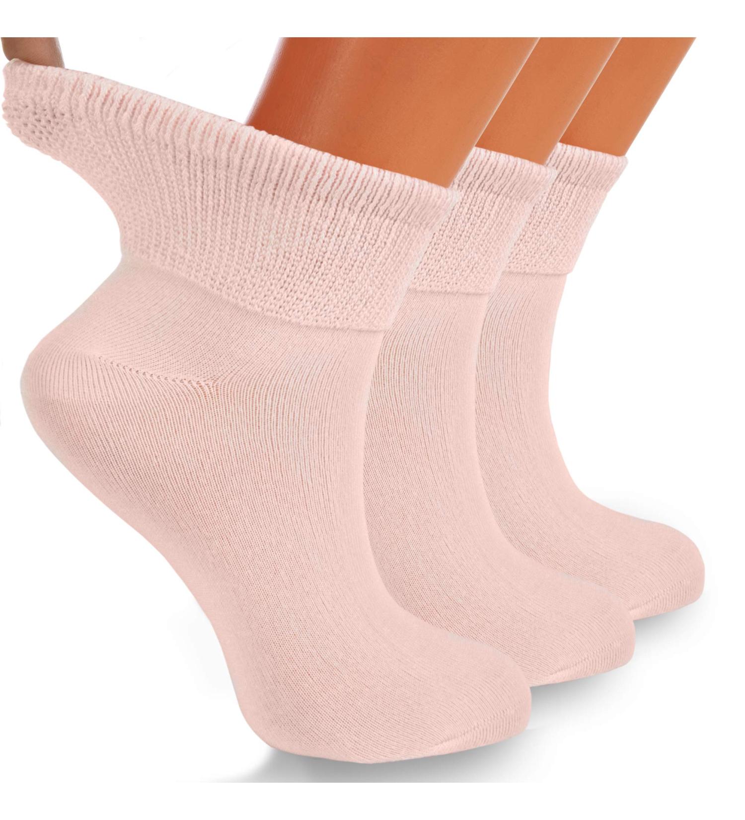 American Made Women's Diabetic Ankle Socks | Non-Binding Top | Seamless Toe | 3 Pairs 9-11 Pink - Buy Online on GoSupps.com