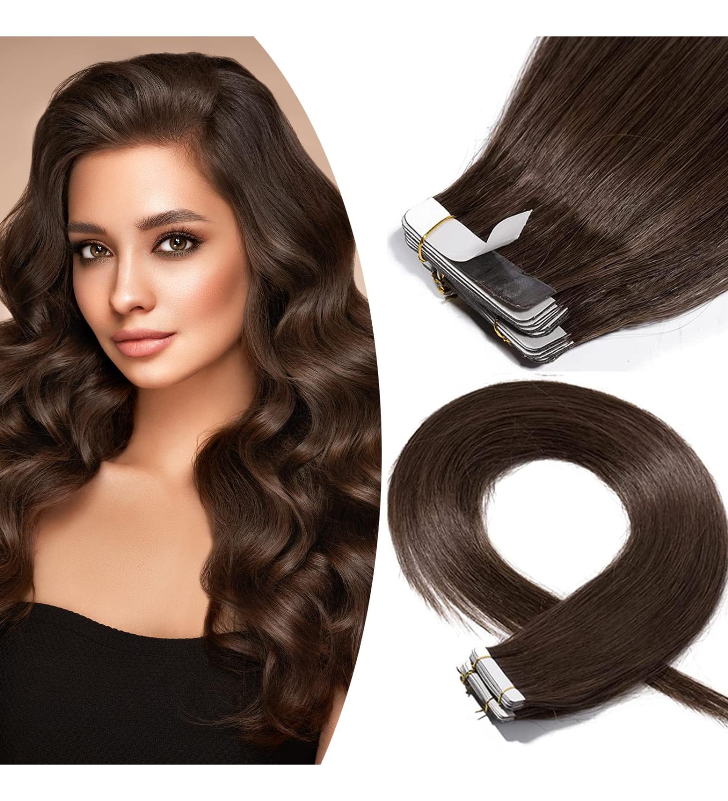 Buy SEGO TAPE Extensions - 100% Remy Hair 20 Medium Brown #4 Adhesive Tape Hair Extensions (18/45cm) + 10 Free Tapes - Smooth Quality Hair! - Buy Online on GoSupps.com