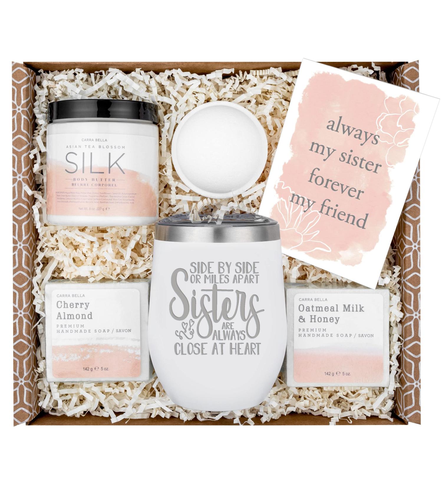 Sisters Spa Gift Box with Tumbler - Birthday Gift for Sister - Includes Soaps, Lotion, Bath Bomb & Card - Unique Present for Big Sis - Buy Online on GoSupps.com